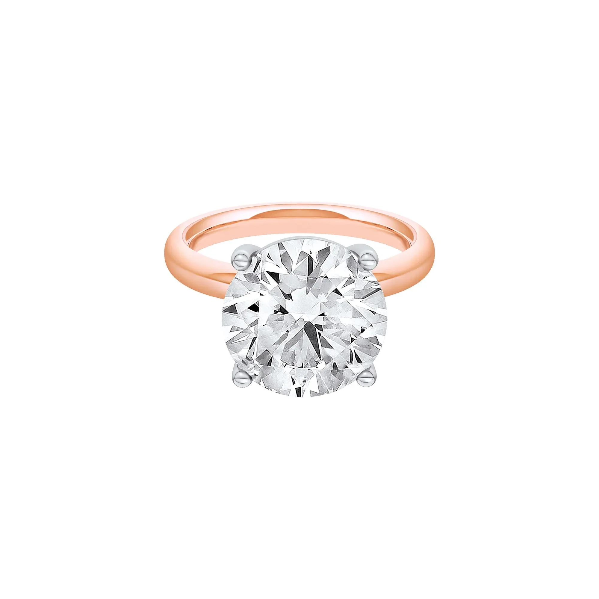 Lab Grown Diamond Round Solitaire Ring 14K Rose & White Gold (6 CT.) Round Brilliant Cut Size 9.5 2mm