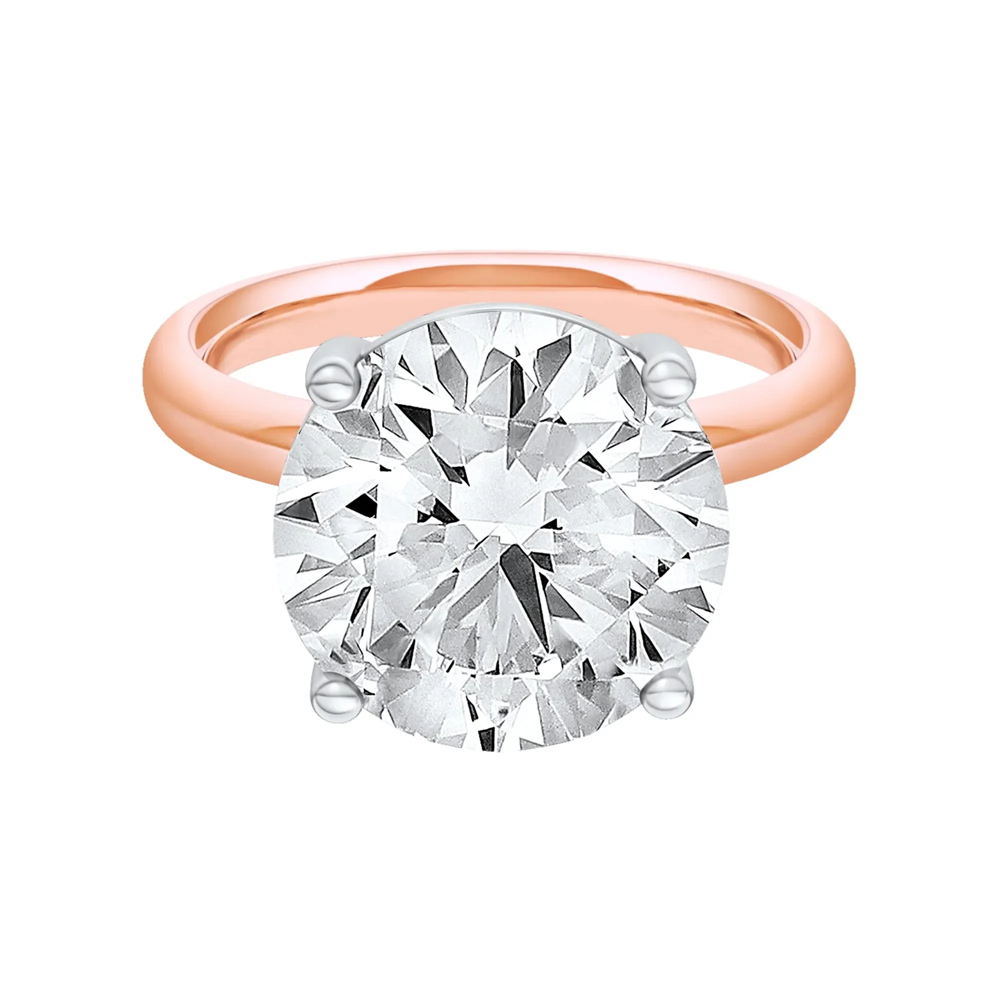 Lab Grown Diamond Round Solitaire Ring 14K Rose & White Gold (7 CT.) Round Brilliant Cut Size 10.5 2mm
