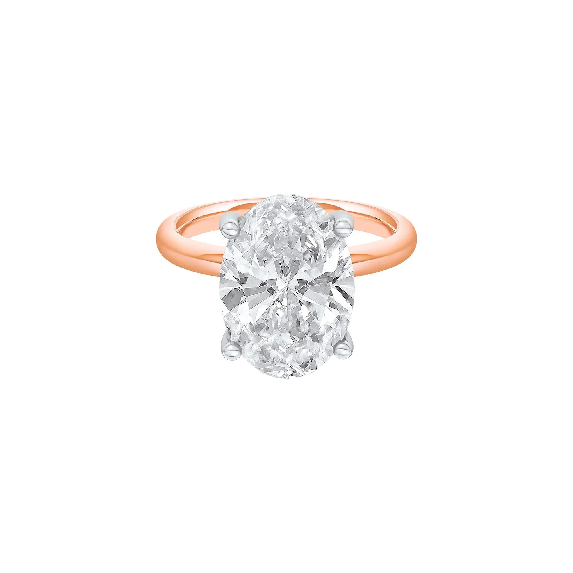 Lab Grown Diamond Oval Solitaire Ring 14K Rose & White Gold (6 CT.) Size 5 2mm