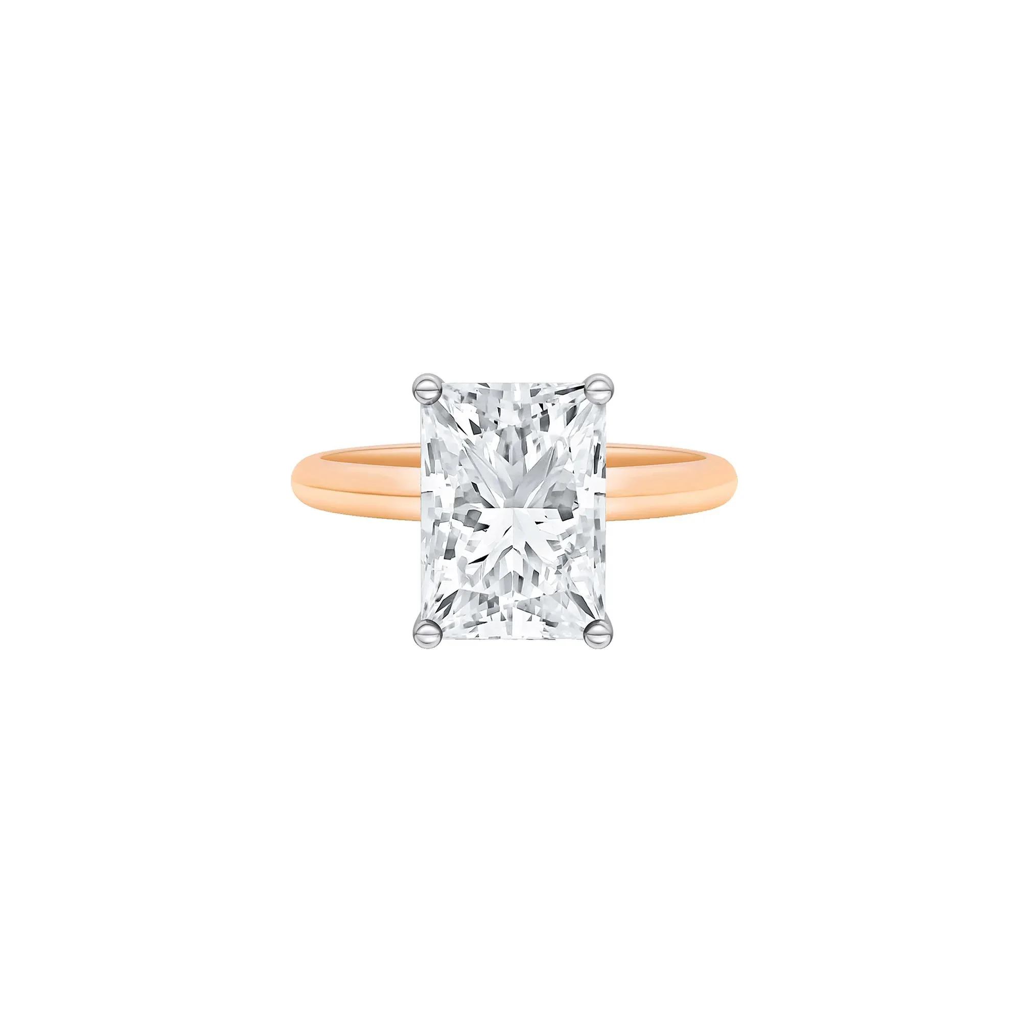 Lab Grown Diamond Radiant-Cut Solitaire Ring 14K Rose & White Gold (4 CT.) Size 5 2mm