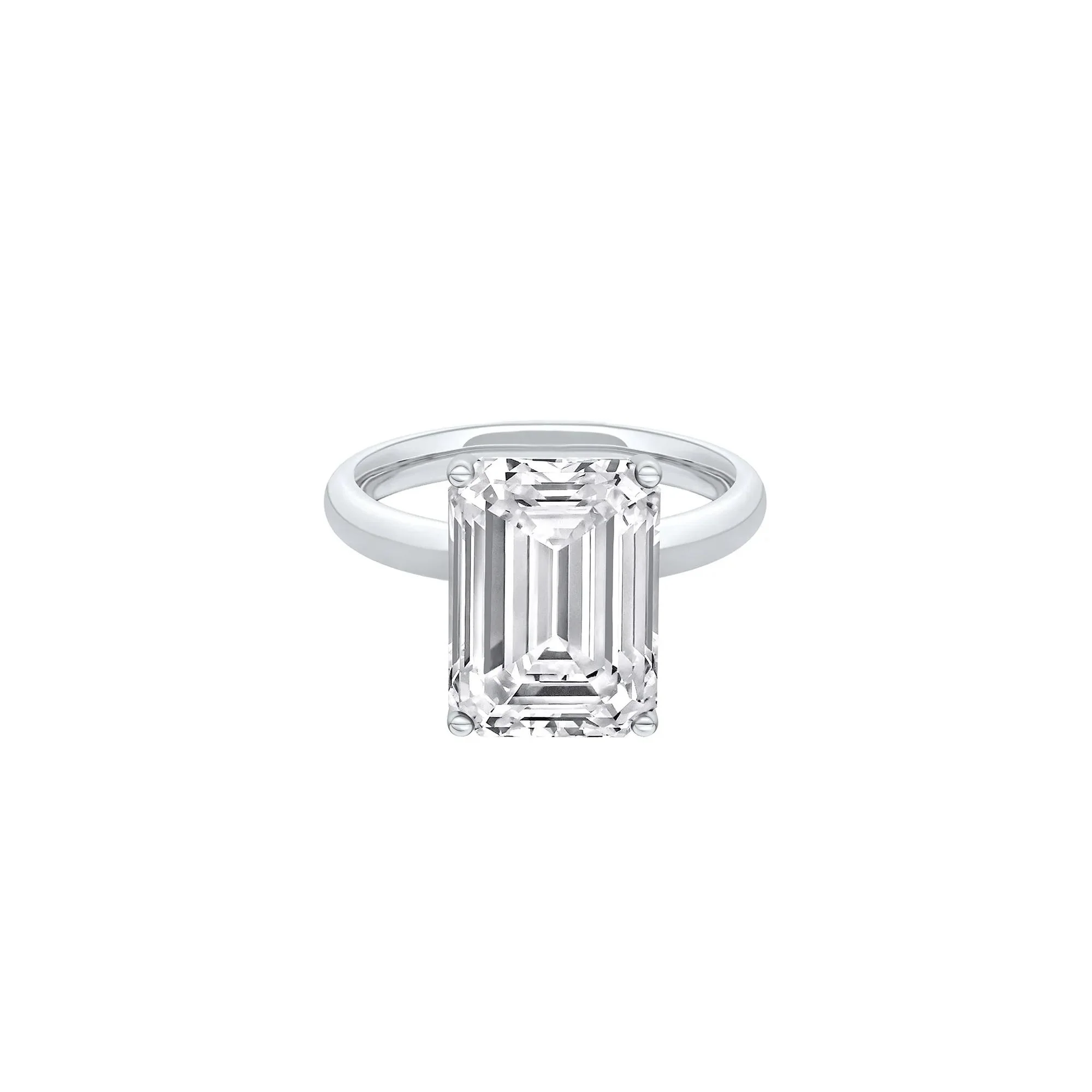Lab Grown Diamond Emerald-Cut Solitaire Ring 14K White Gold (6 CT.) Size 6.5 2mm