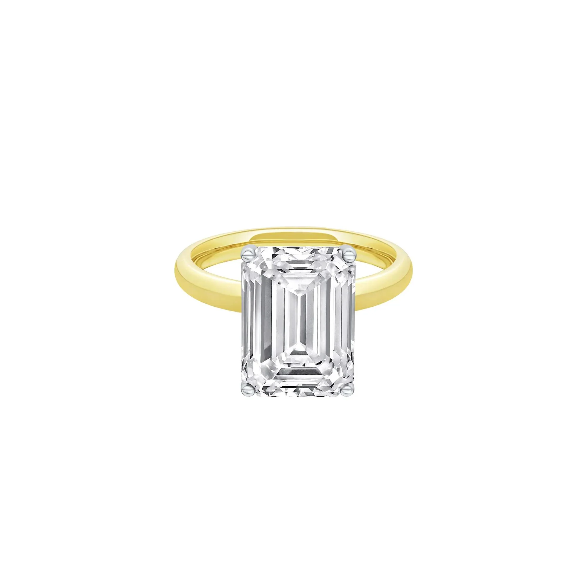Lab Grown Diamond Emerald-Cut Solitaire Ring 14K Yellow & White Gold (6 CT.) Size 4.5 2mm
