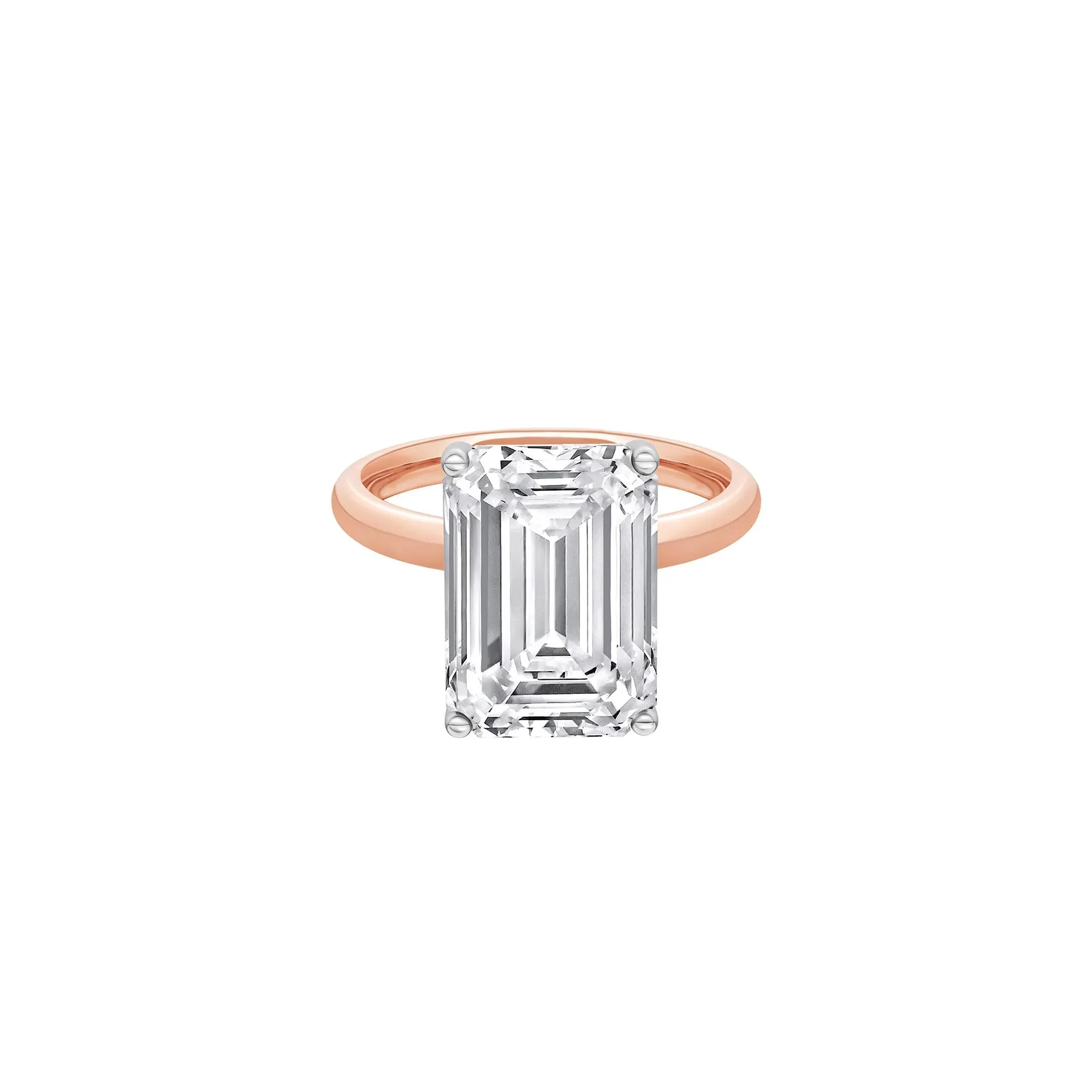 Lab Grown Diamond Emerald-Cut Solitaire Ring 14K Rose & White Gold (7 CT.) Size 9 2mm