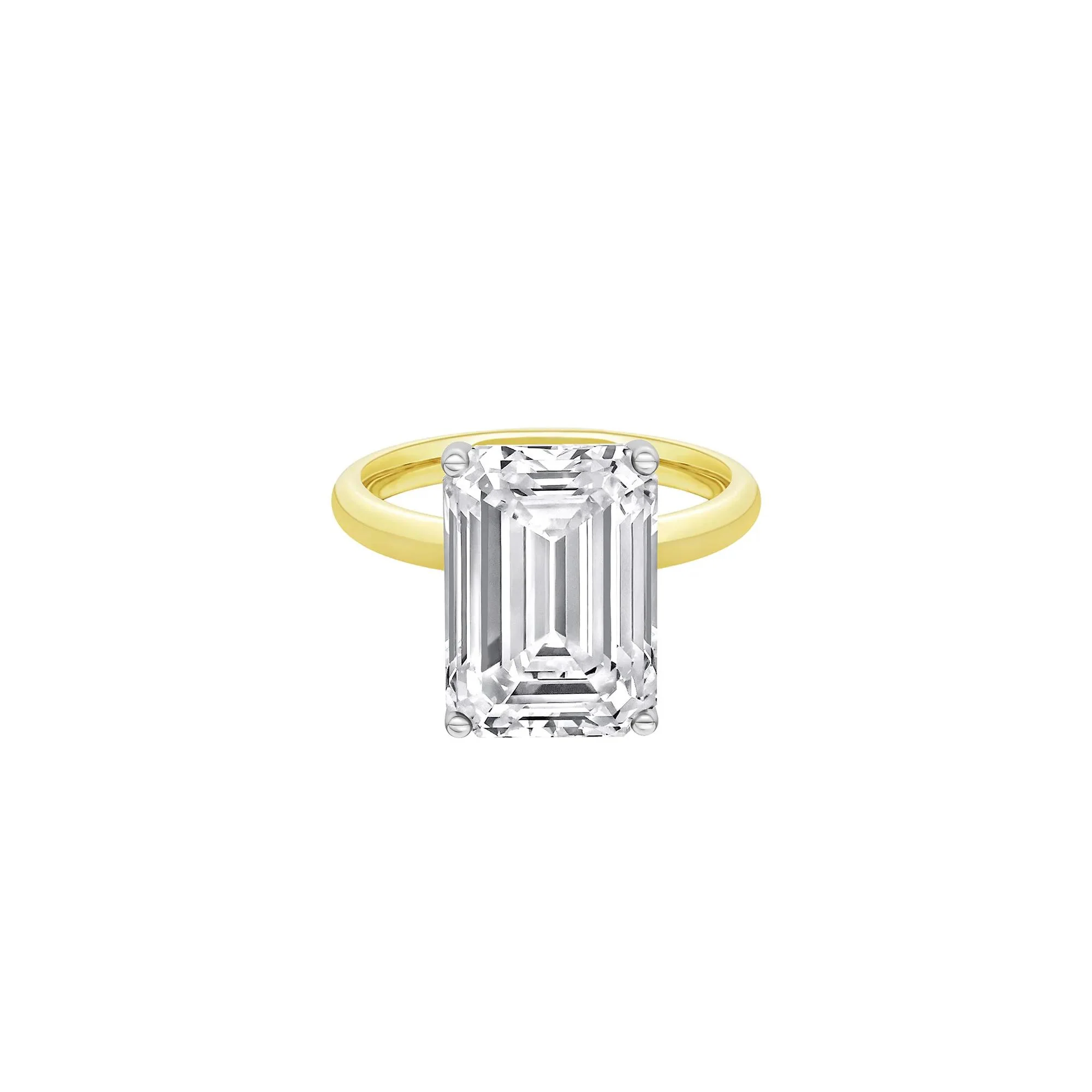 Lab Grown Diamond Emerald-Cut Solitaire Ring 14K Yellow & White Gold (7 CT.) Size 10.5 2mm