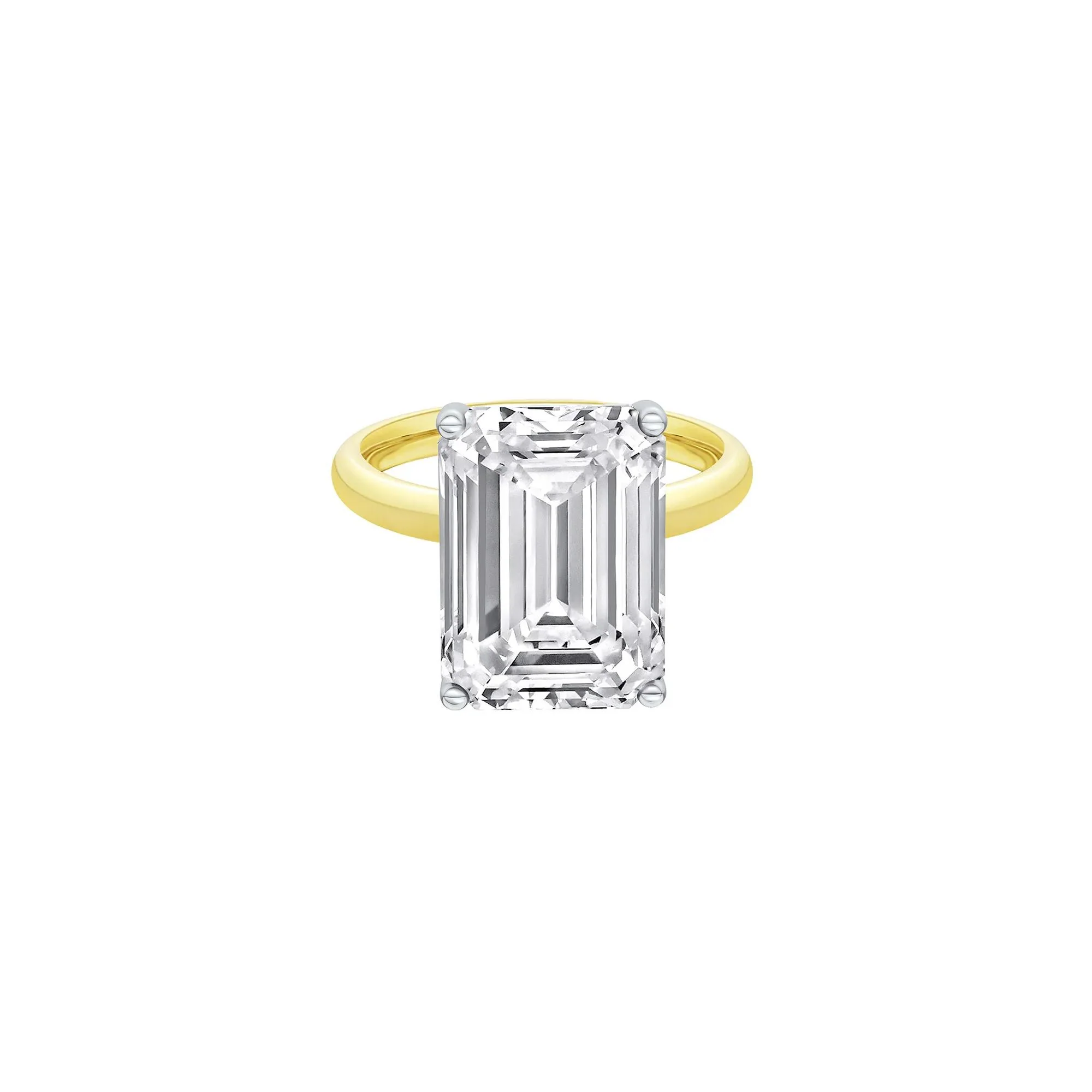 Lab Grown Diamond Emerald-Cut Solitaire Ring 14K Yellow & White Gold (9 CT.) Size 7.5 2mm