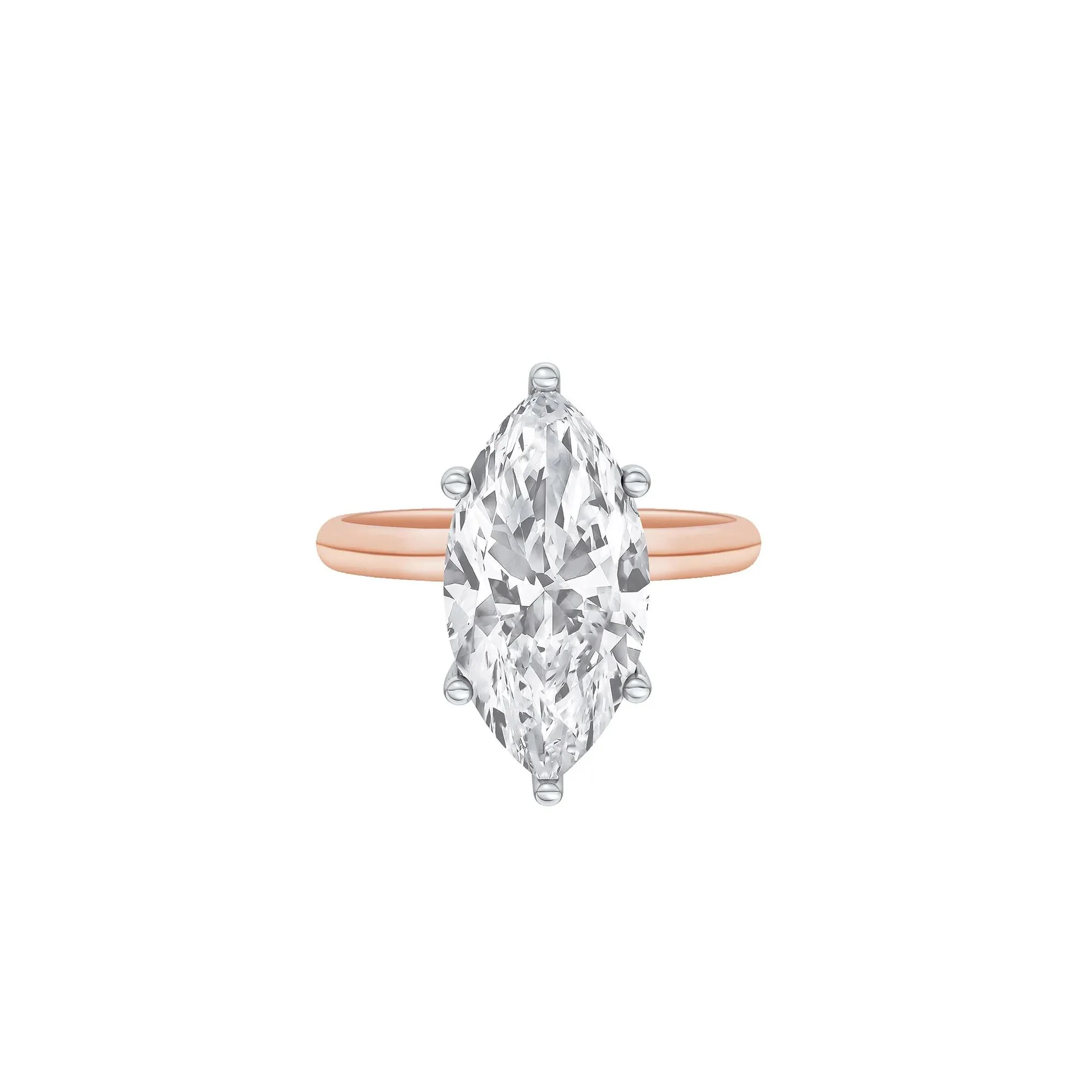 Lab Grown Diamond Marquise Solitaire Engagement Ring 14K Rose & White Gold (5 CT.) Size 6 2mm