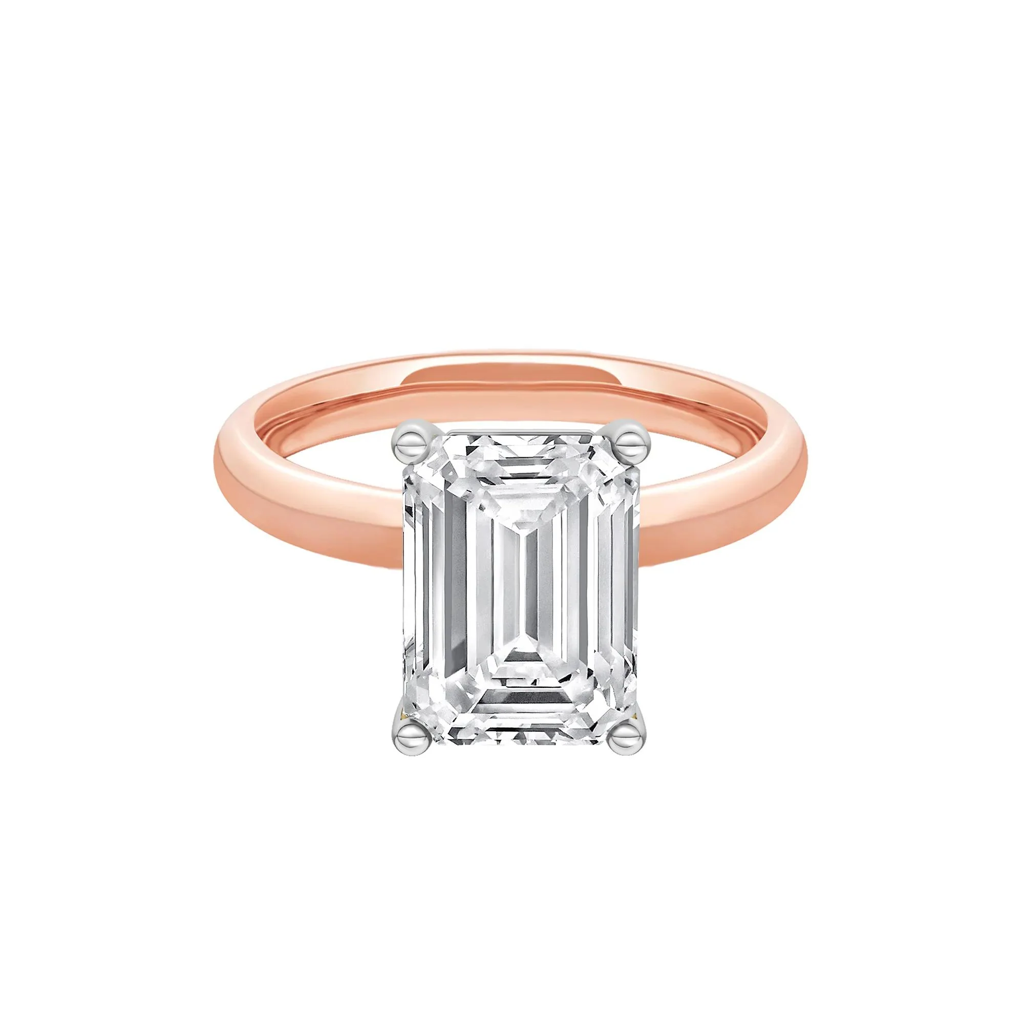 Lab Grown Diamond Emerald-Cut Solitaire Engagement Ring 14K Rose & White Gold (4 CT.) Size 10.5 2mm