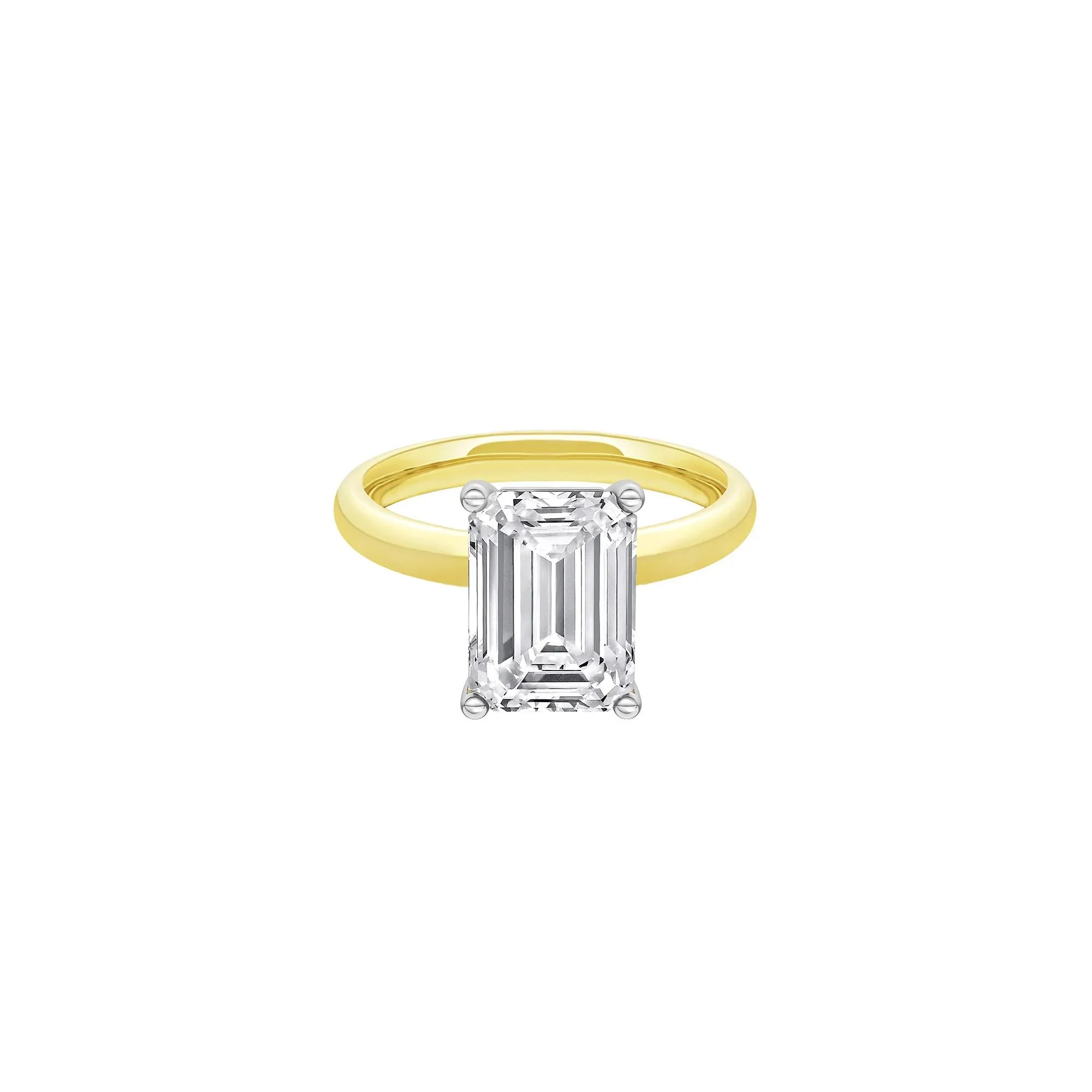 Lab Grown Diamond Emerald-Cut Solitaire Ring 14K Yellow & White Gold (4 CT.) Size 7 2mm