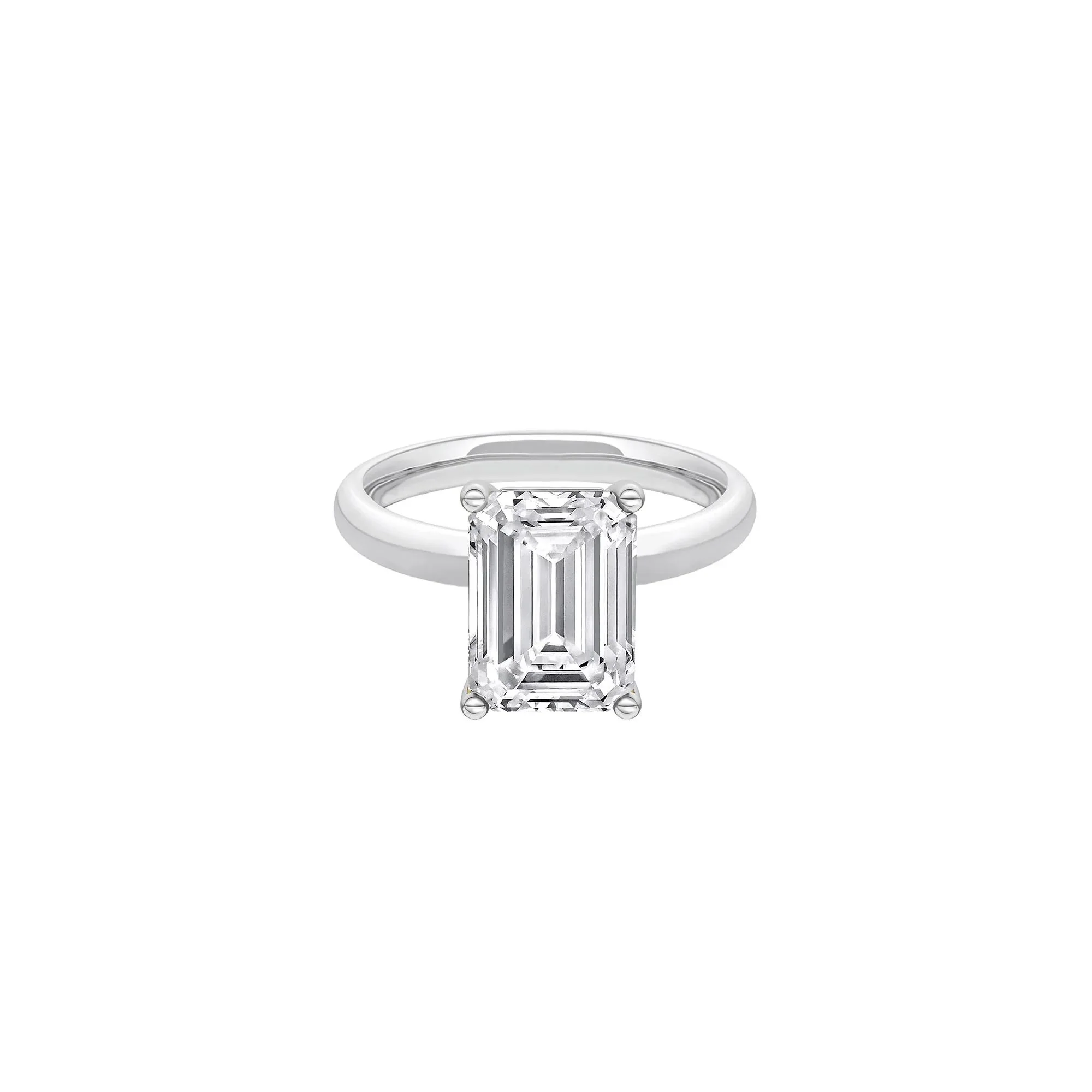 Lab Grown Diamond Emerald-Cut Solitaire Ring Platinum (4 CT.) White Size 5.5 2mm