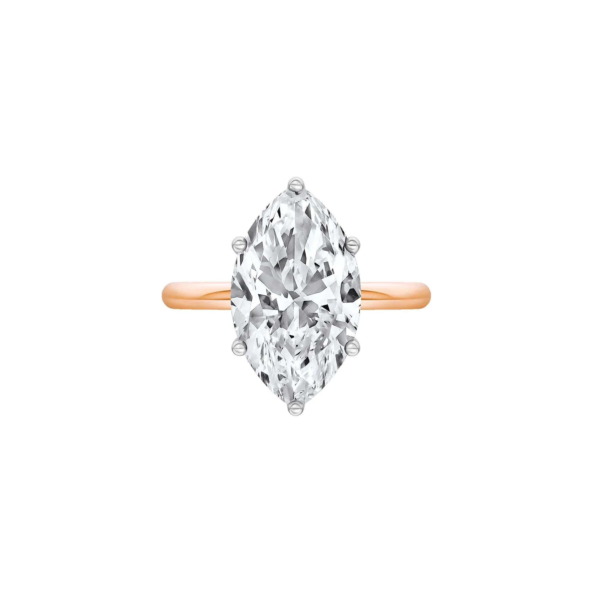 Lab Grown Diamond Marquise Solitaire Engagement Ring 14K Rose & White Gold (4 CT.) Size 5.5 2mm
