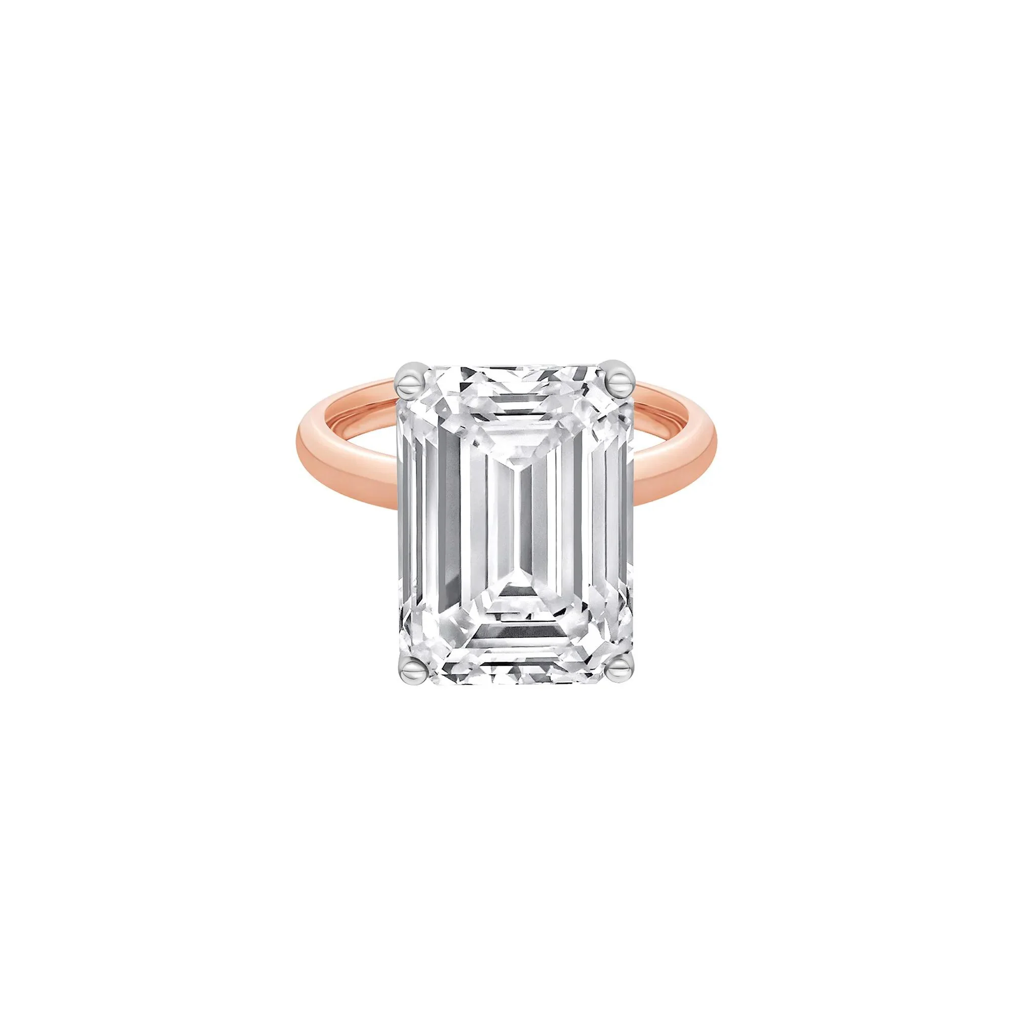 Lab Grown Diamond Emerald-Cut Solitaire Ring 14K Rose & White Gold (10 CT.) Size 11.5 2mm