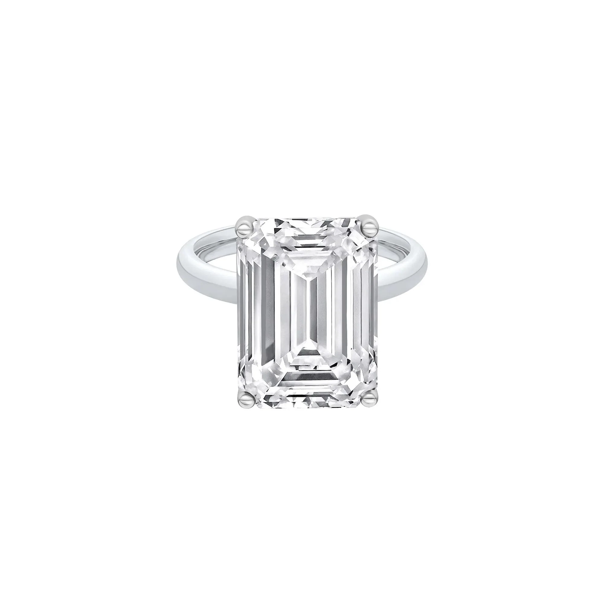Lab Grown Diamond Emerald-Cut Solitaire Ring 14K White Gold (10 CT.) Size 4.5 2mm