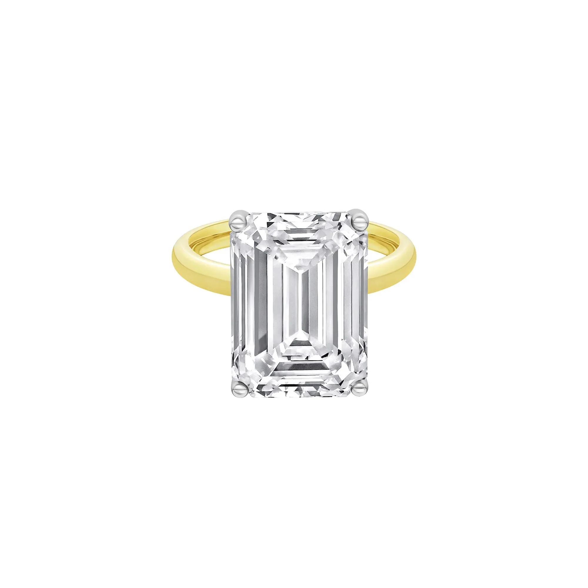 Lab Grown Diamond Emerald-Cut Solitaire Ring 14K Yellow & White Gold (10 CT.) Size 7.5 2mm