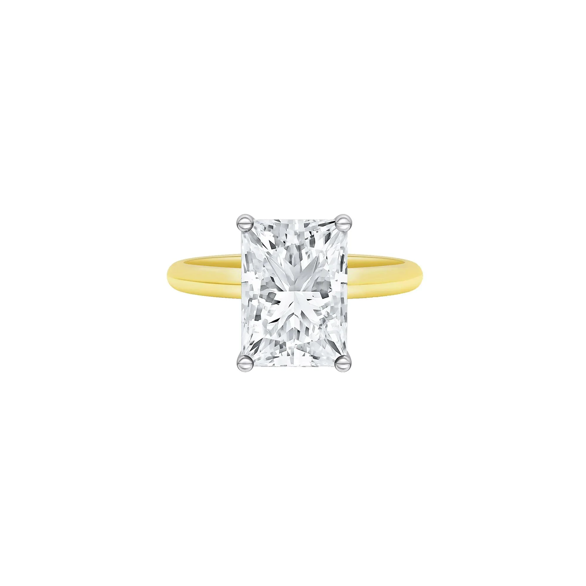 Lab Grown Diamond Radiant-Cut Solitaire Ring 14K Yellow & White Gold (4 CT.) Size 5.5 2mm