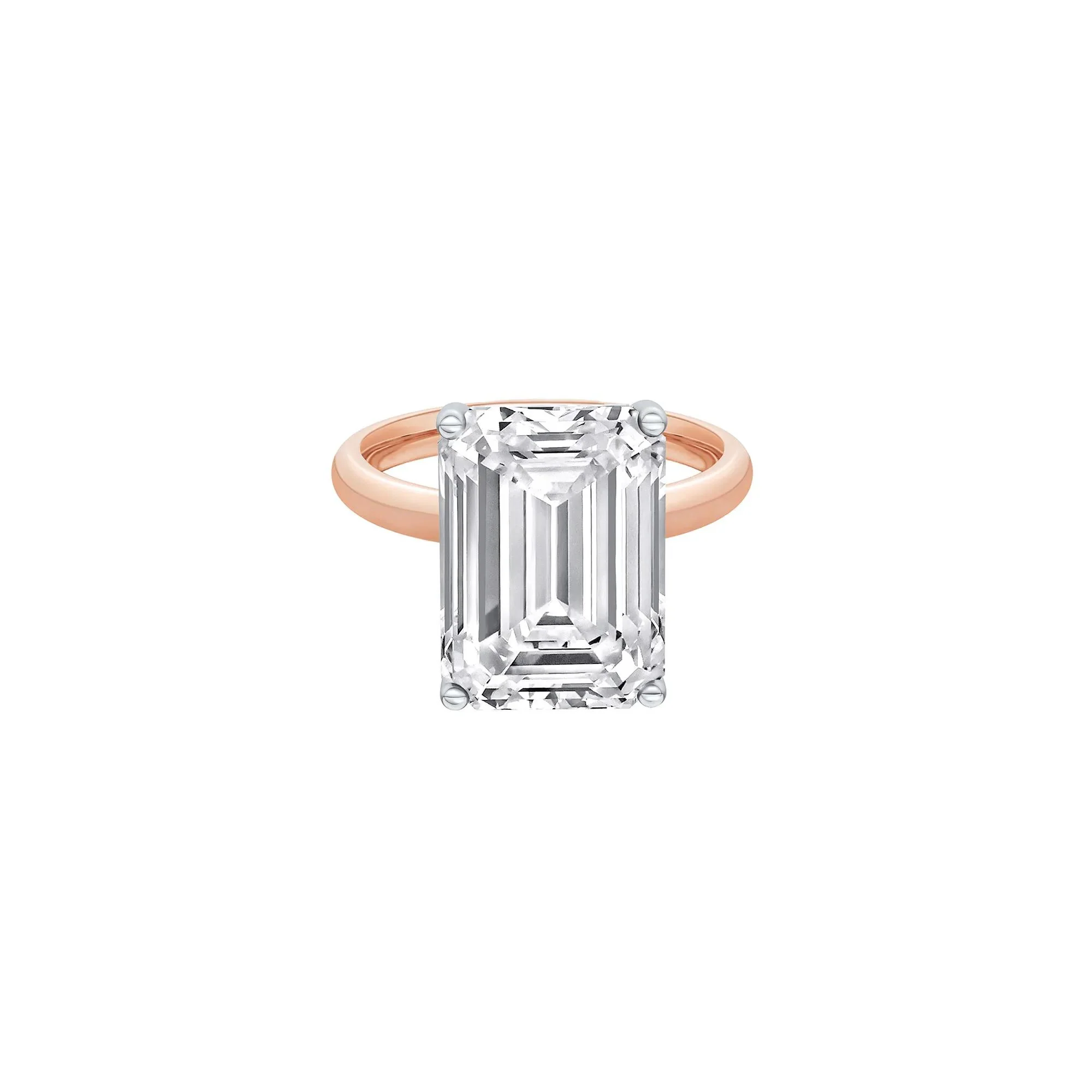 Lab Grown Diamond Emerald-Cut Solitaire Ring 14K Rose & White Gold (9 CT.) Size 4.5 2mm
