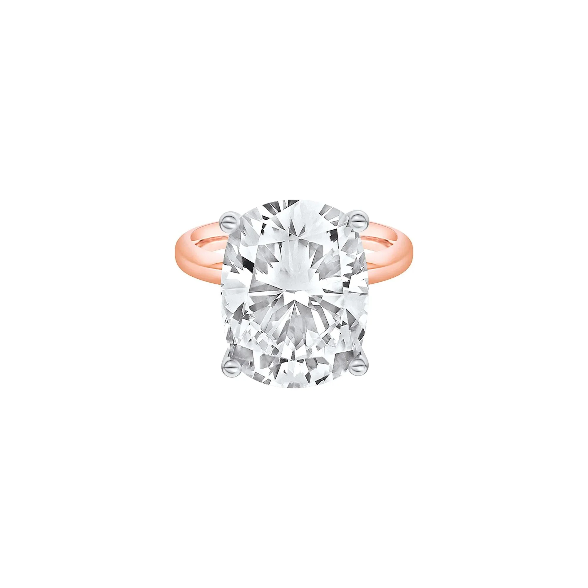 Lab Grown Diamond Elongated Cushion Solitaire Ring 14K Rose & White Gold (10 CT.) Size 7.5 2mm