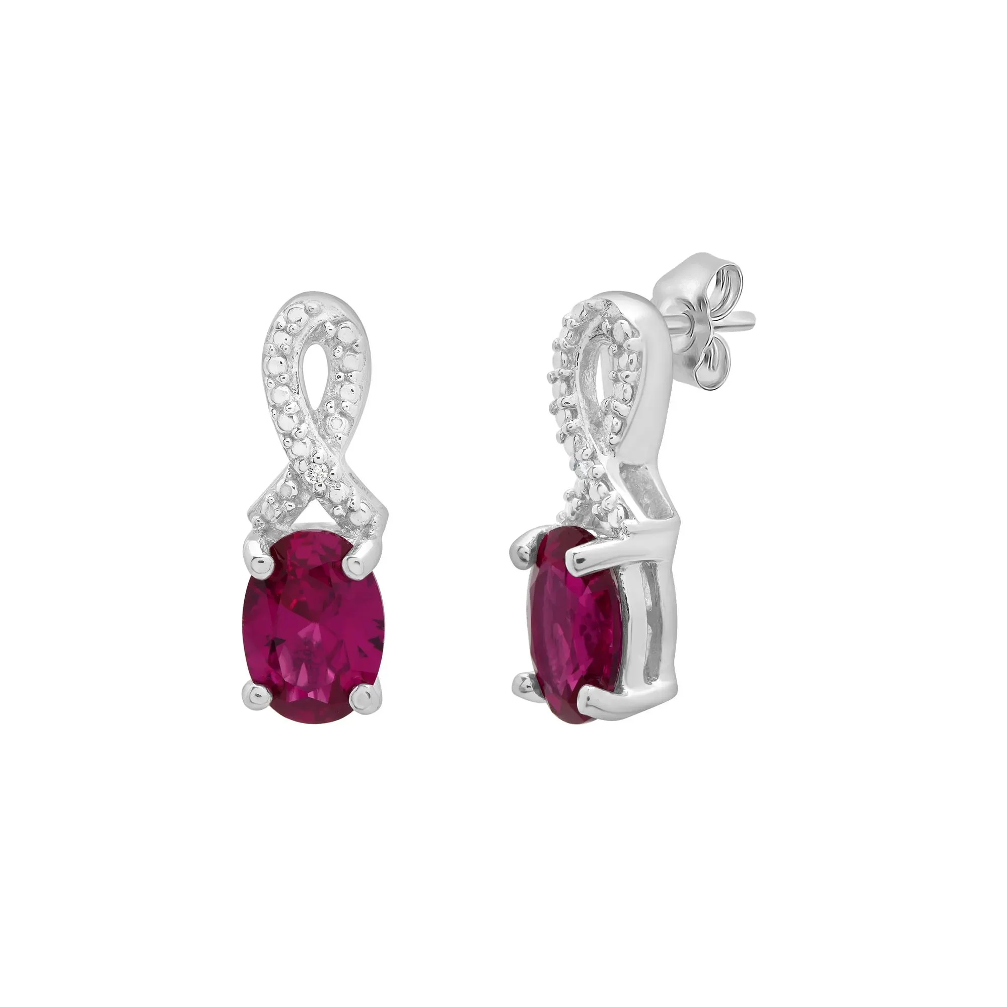 Lab-Created Ruby and Diamond Accent Pendant Necklace & Earrings Boxed Set .925 Sterling Silver White Size 18" - Image 2
