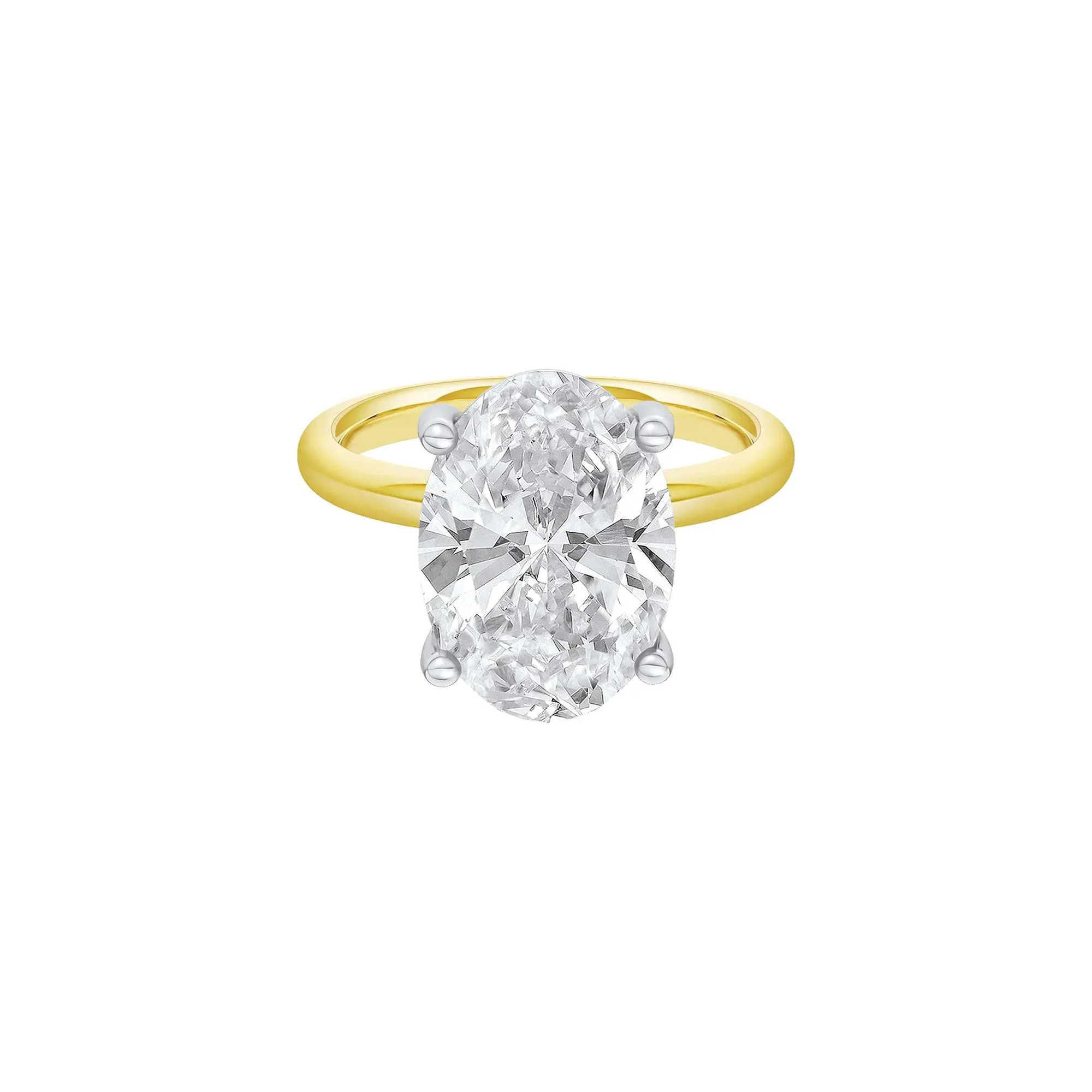 Lab Grown Diamond Oval Solitaire Ring 14K Yellow & White Gold (9 CT.) Size 8 2mm