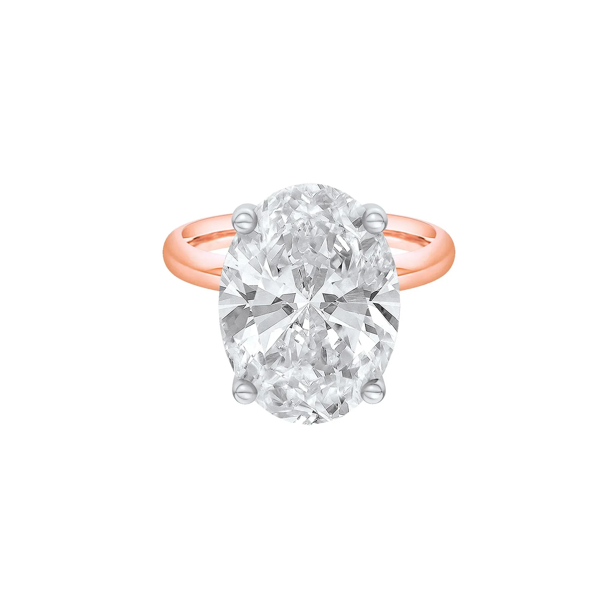 Lab Grown Diamond Oval Solitaire Ring 14K Rose & White Gold (10 CT.) Size 4.5 2mm
