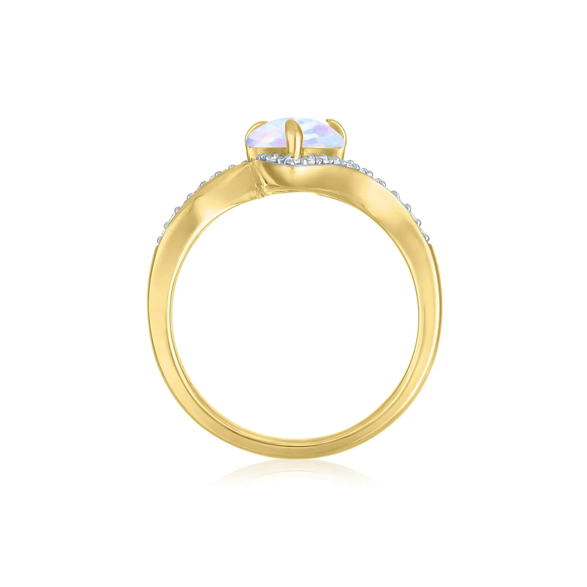 1/7 CT. Tw. Australian Opal and Diamond Bypass Ring 10K Yellow Gold Size 6.5 1mm - Image 2