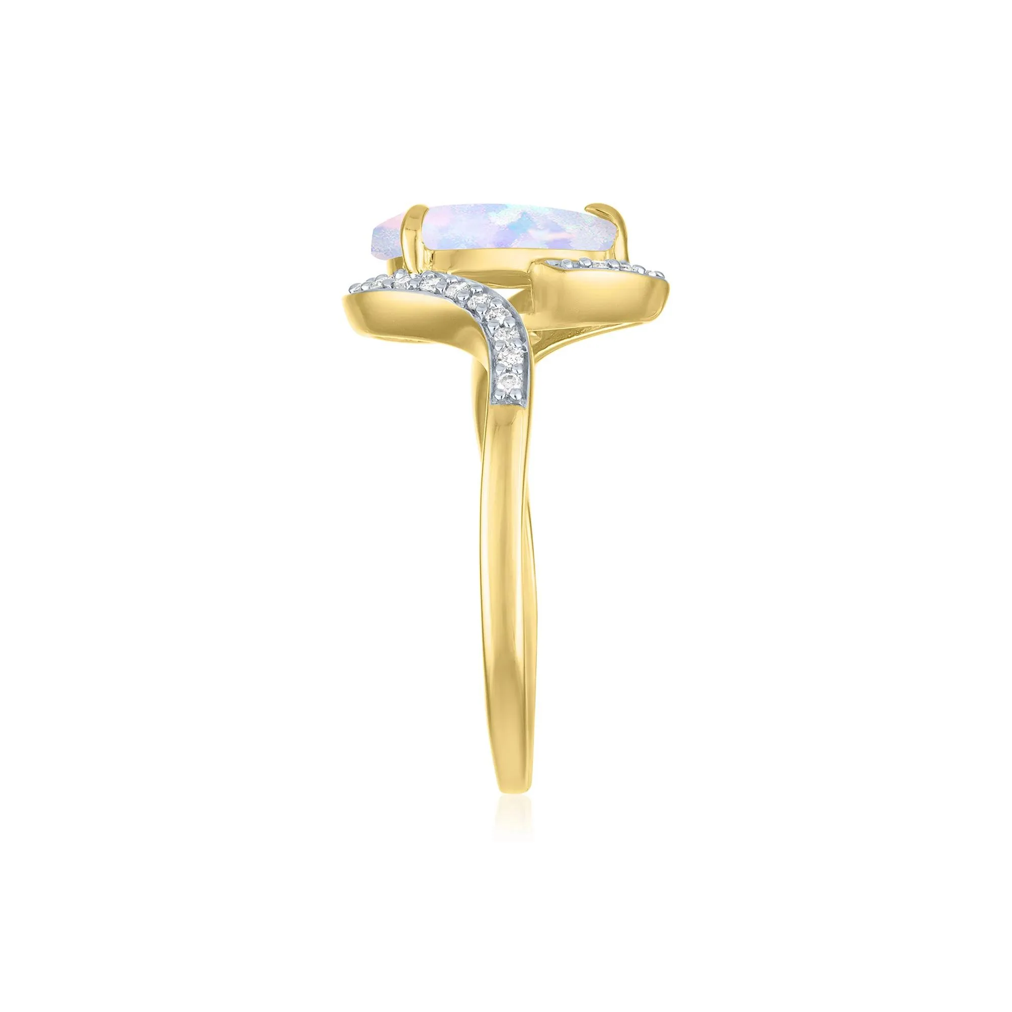 1/7 CT. Tw. Australian Opal and Diamond Bypass Ring 10K Yellow Gold Size 8.5 1mm - Image 3