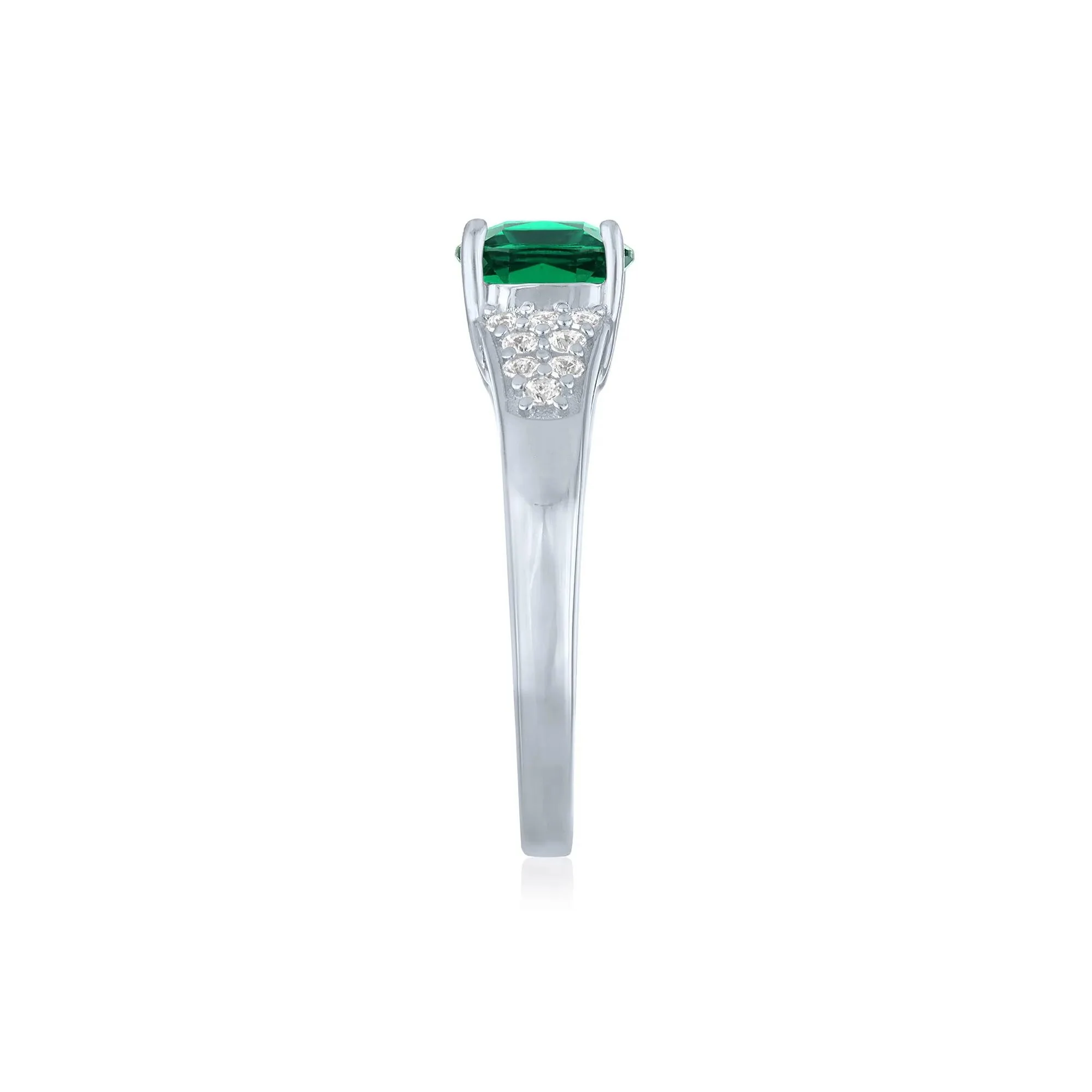Lab-Created Emerald & Lab-Created White Sapphire Thick Band Ring .925 Sterling Silver Size 6 1mm - Image 3