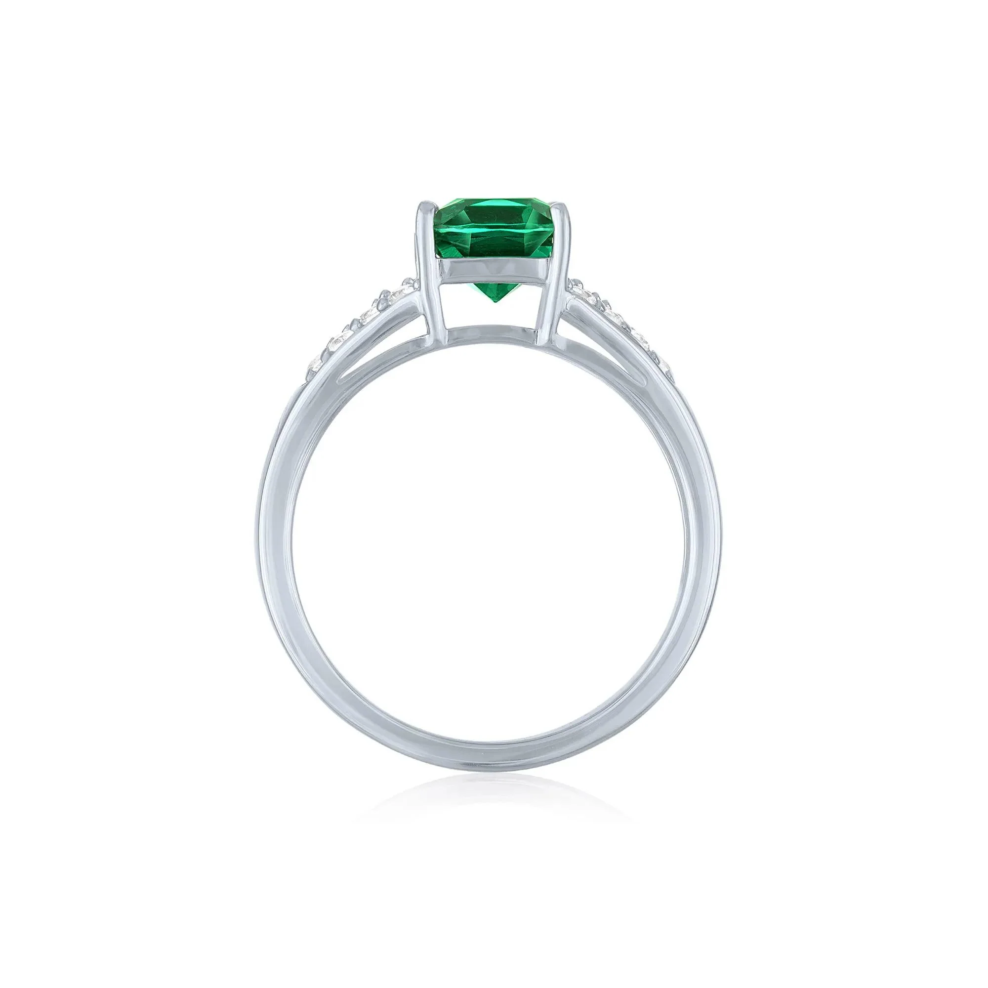 Lab-Created Emerald & Lab-Created White Sapphire Thick Band Ring .925 Sterling Silver Size 7.5 1mm - Image 2
