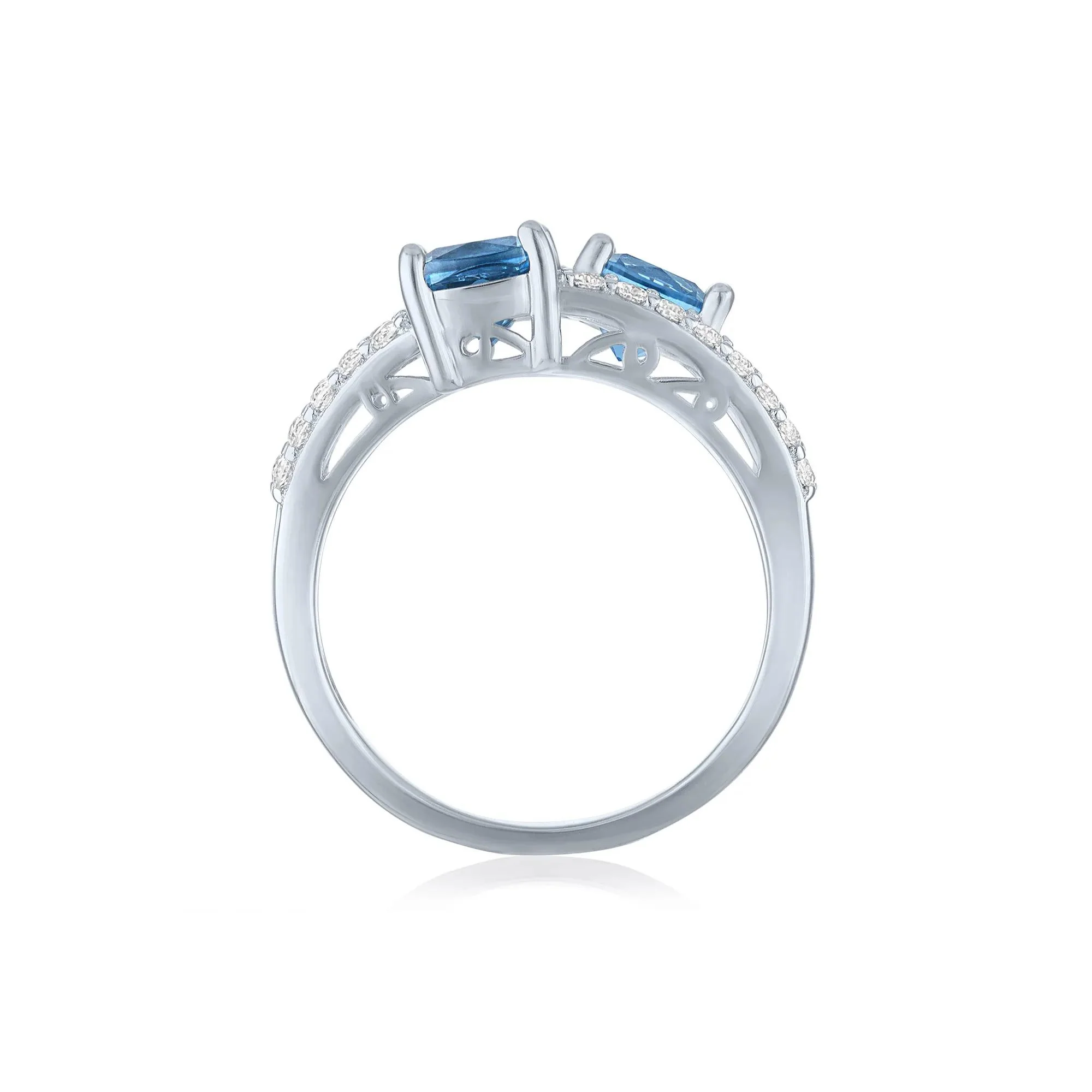 Multi-Shade Blue Topaz & Lab-Created White Sapphire Layered Ring .925 Sterling Silver Size 6.5 1mm - Image 2