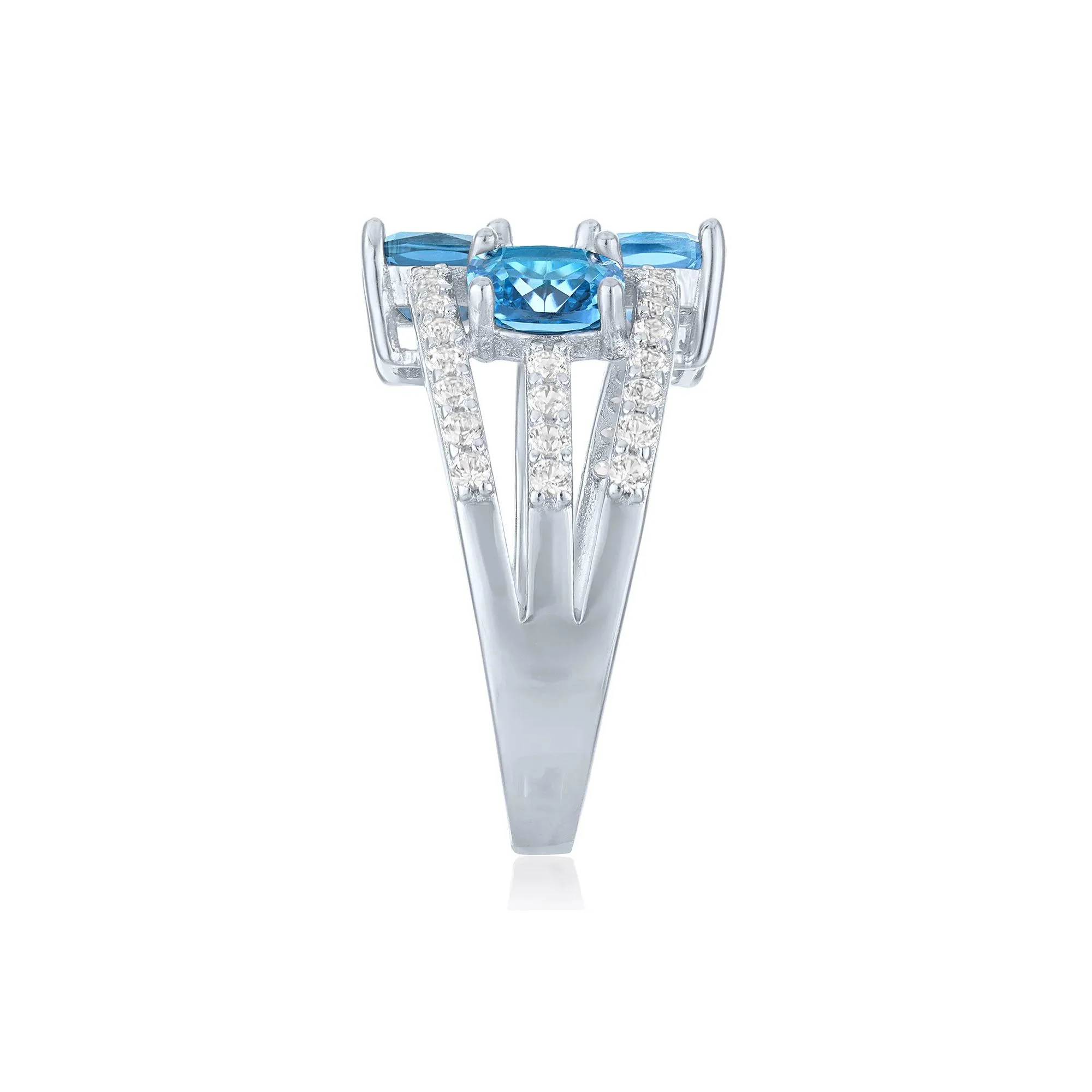 Multi-Shade Blue Topaz & Lab-Created White Sapphire Layered Ring .925 Sterling Silver Size 7 1mm - Image 3