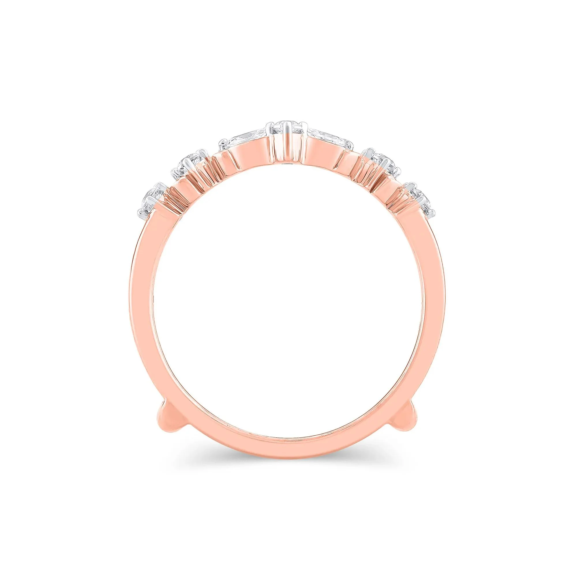 1/3 CT. Tw. Lab Grown Diamond Round & Marquise Insert 14K Rose Gold Ring Round Brilliant Cut Size 7.5 - Image 2