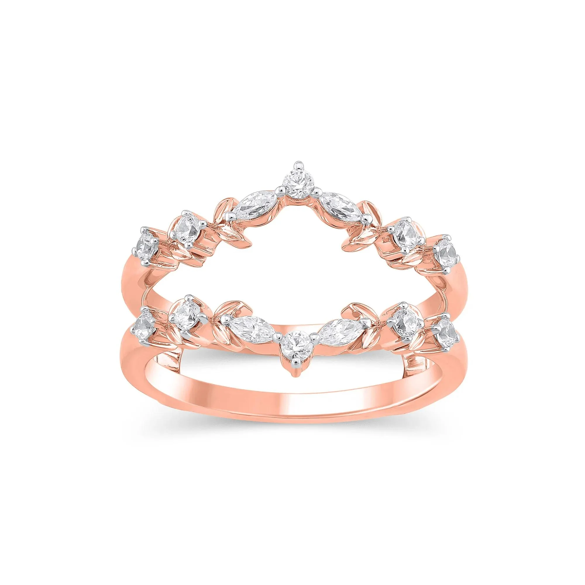 1/3 CT. Tw. Lab Grown Diamond Round & Marquise Insert 14K Rose Gold Ring Round Brilliant Cut Size 8