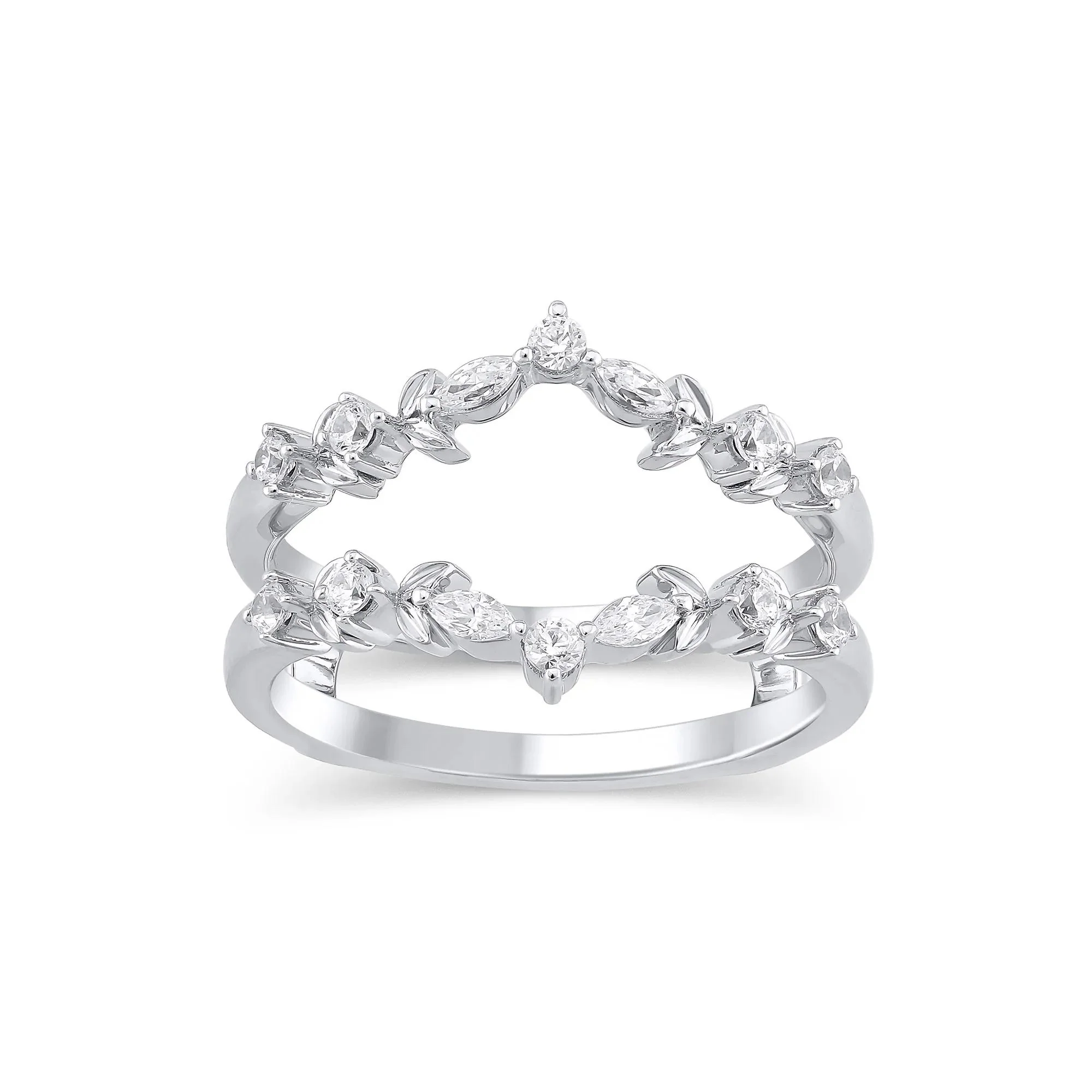 1/3 CT. Tw. Lab Grown Diamond Round & Marquise Insert 14K White Gold Ring Round Brilliant Cut Size 5
