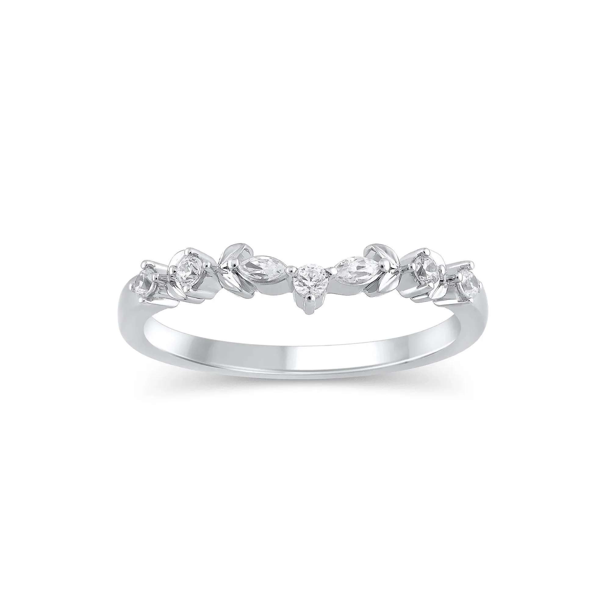 1/7 CT. Tw. Lab Grown Diamond Contour Band Ring 14K White Gold Round Brilliant Cut Size 6 5mm