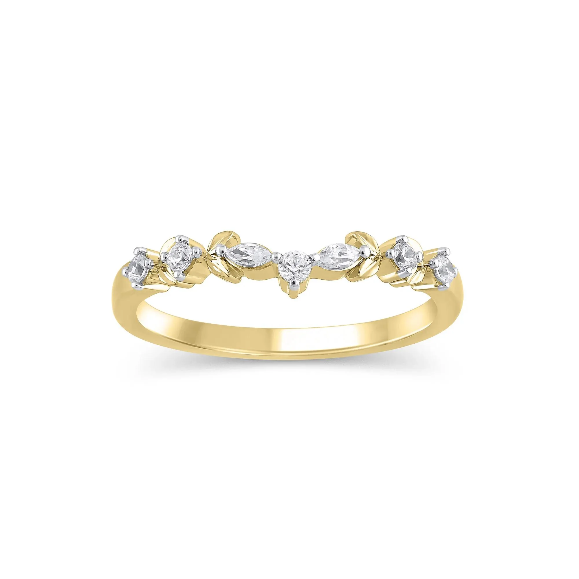 1/7 CT. Tw. Lab Grown Diamond Contour Band Ring 14K Yellow Gold Round Brilliant Cut Size 10 5mm