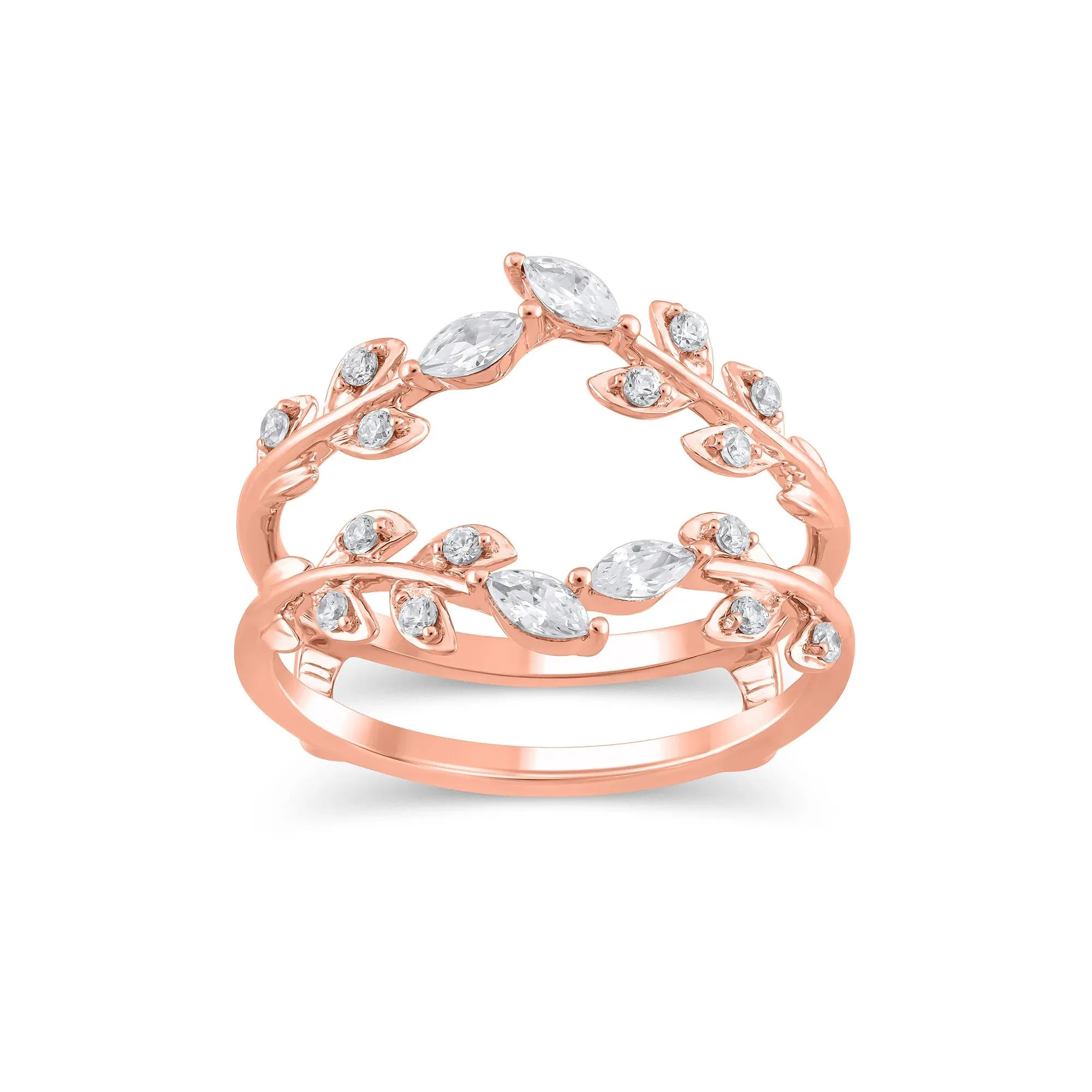 3/8 CT. Tw. Lab Grown Diamond Round and Marquise Insert 14K Rose Gold Ring Round Brilliant Cut Size 8.5