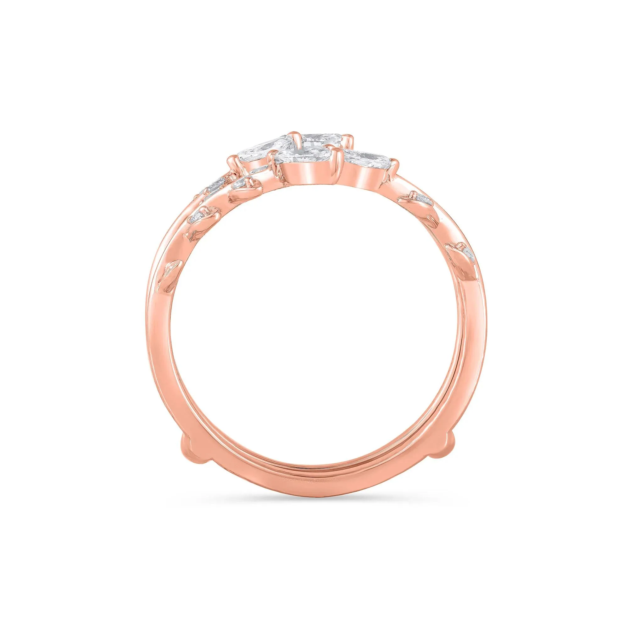 3/8 CT. Tw. Lab Grown Diamond Round and Marquise Insert 14K Rose Gold Ring Round Brilliant Cut Size 9 - Image 2