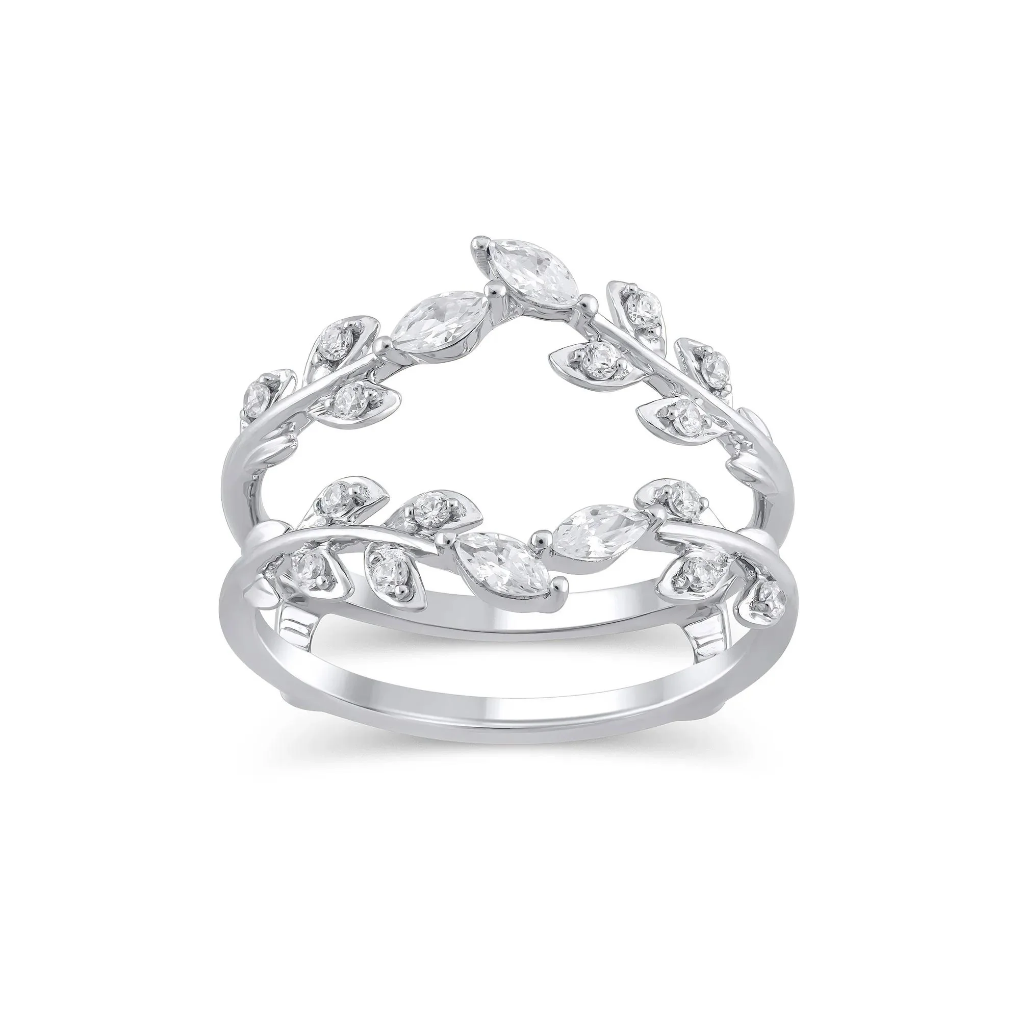 3/8 CT. Tw. Lab Grown Diamond Round and Marquise Insert 14K White Gold Ring Round Brilliant Cut Size 9.5