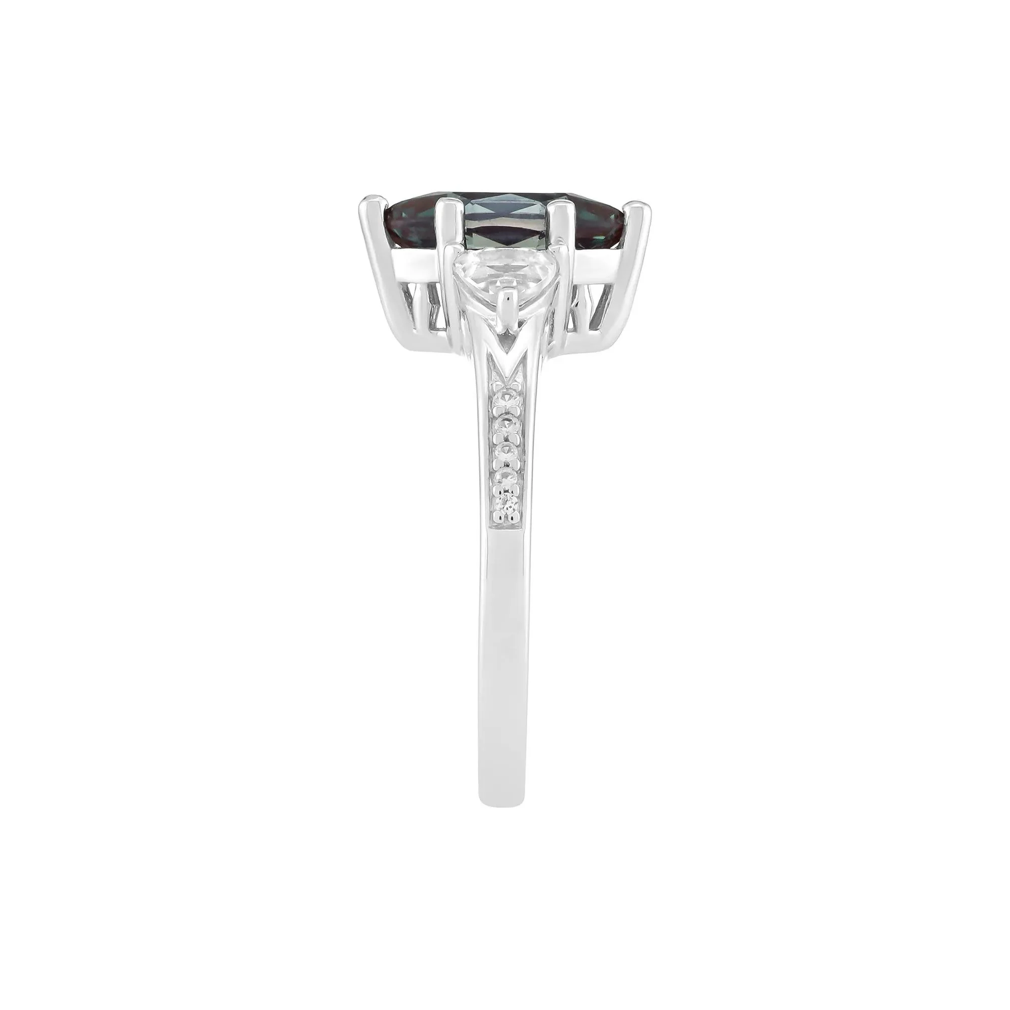 Lab-Created Alexandrite Marquise & Lab-Created White Sapphire Ring .925 Sterling Silver Size 7.5 2mm - Image 3