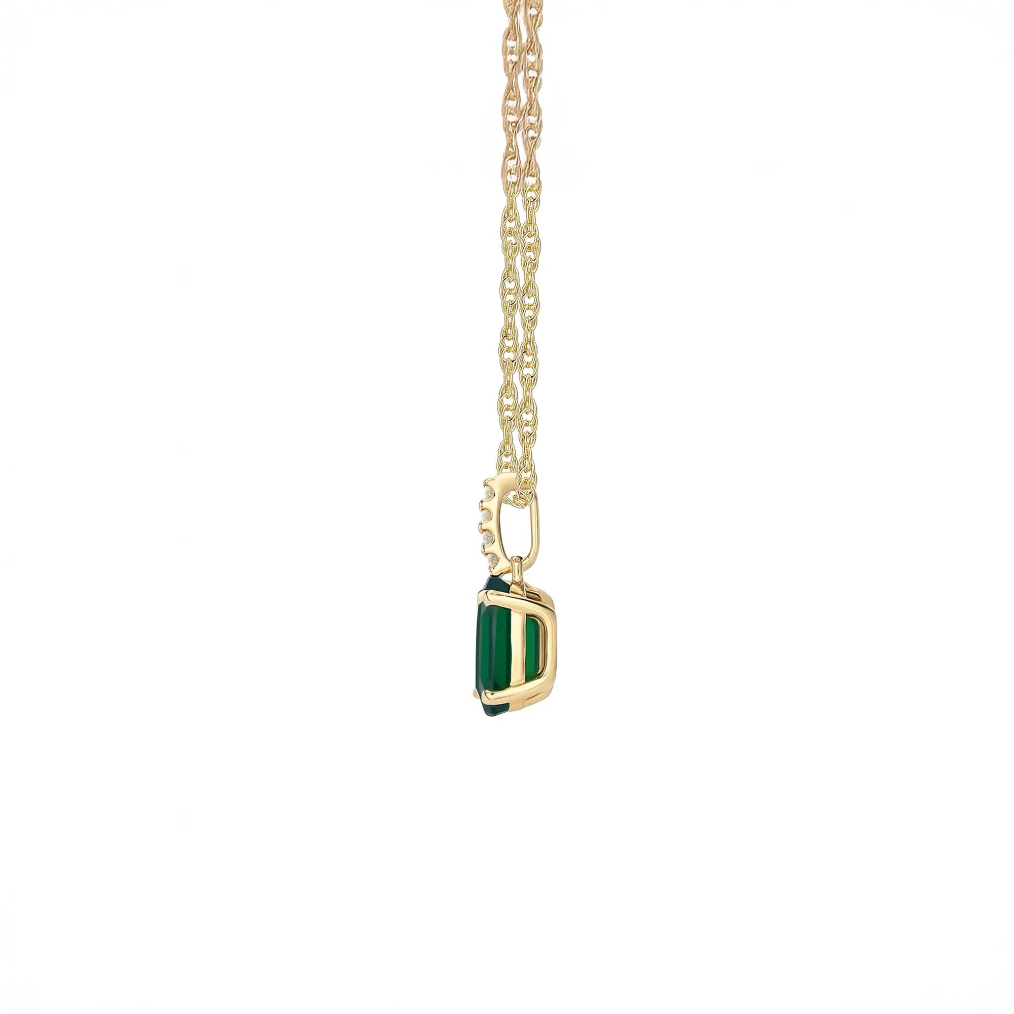 Lab-Created Emerald Oval & Diamond Accent Pendant Necklace 10K Yellow Gold Size 18"