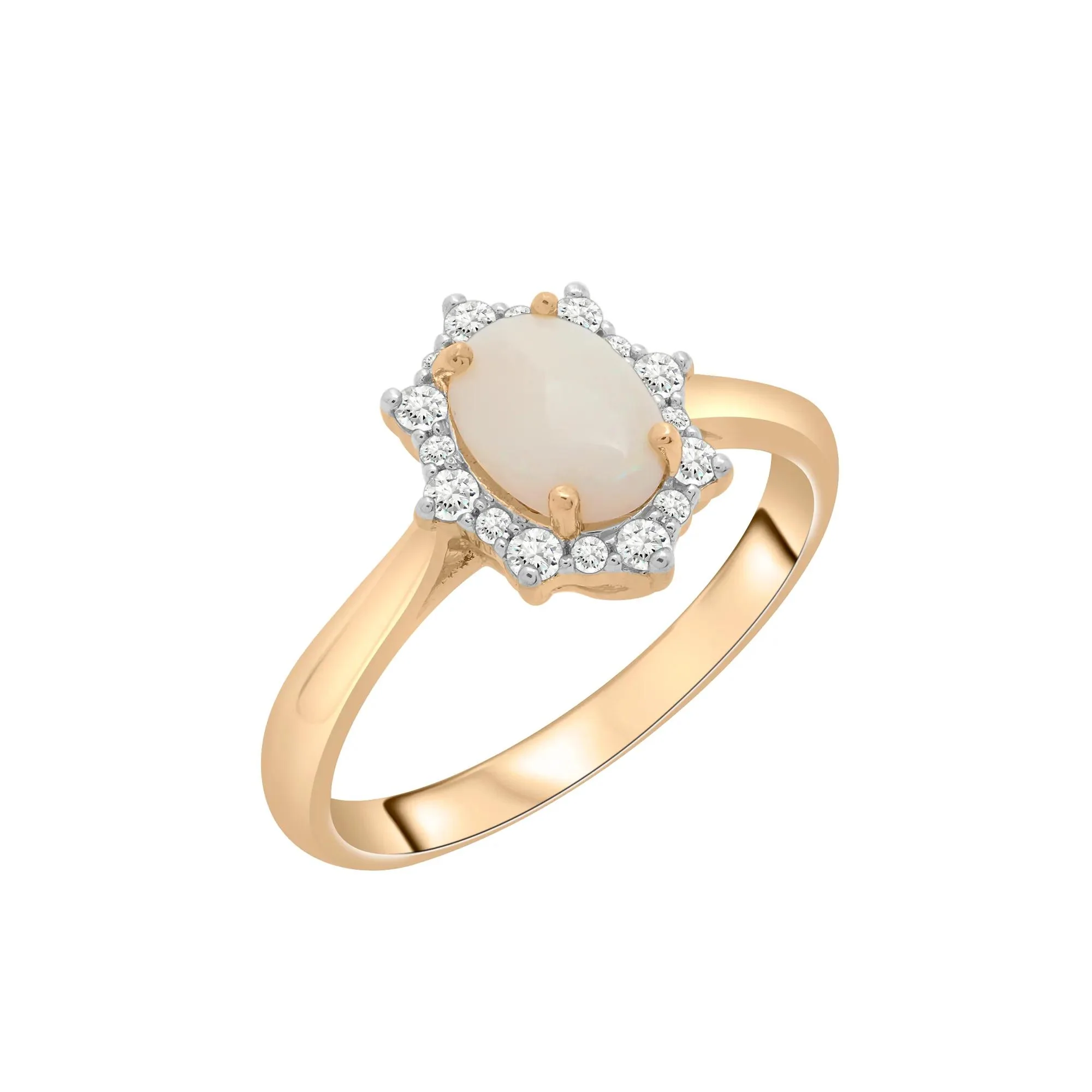 Australian Opal Oval & Diamond Halo Ring 10K Yellow Gold Size 5 2mm - Image 4