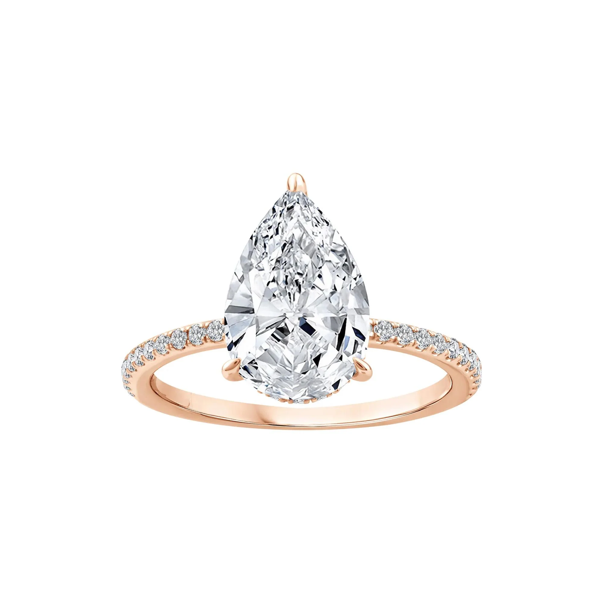 3 1/4 CT. Tw. Lab Grown Diamond Pear-Shaped Engagement Ring 14K Rose Gold Round Brilliant Cut Size 8.5 1mm