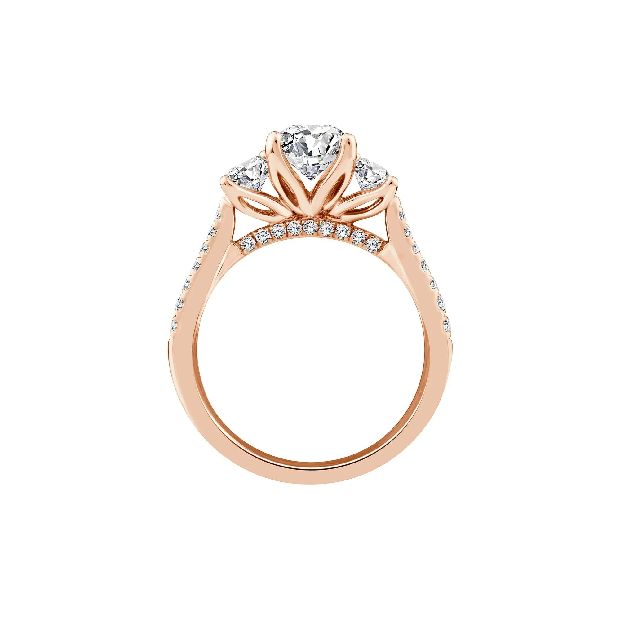 3 1/4 CT. Tw. Lab Grown Diamond Emerald-Cut Three Stone Engagement Ring 14K Rose Gold Round Brilliant Cut Size 7.5 - Image 2