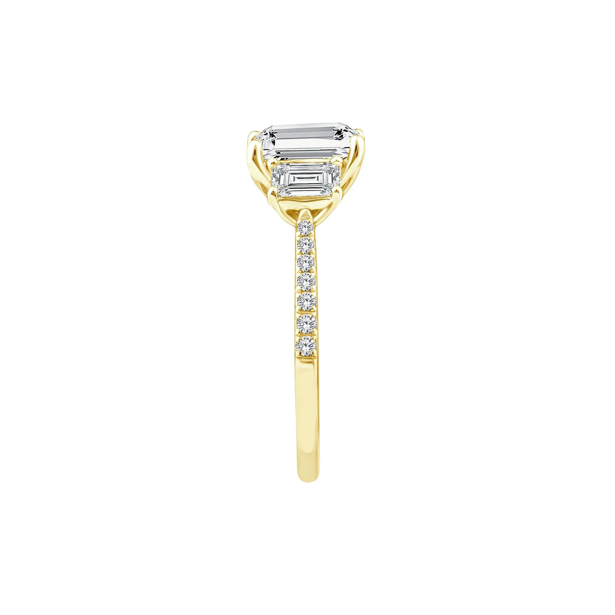 3 1/4 CT. Tw. Lab Grown Diamond Emerald-Cut Three Stone Engagement Ring 14K Yellow Gold Round Brilliant Cut Size 9 - Image 3