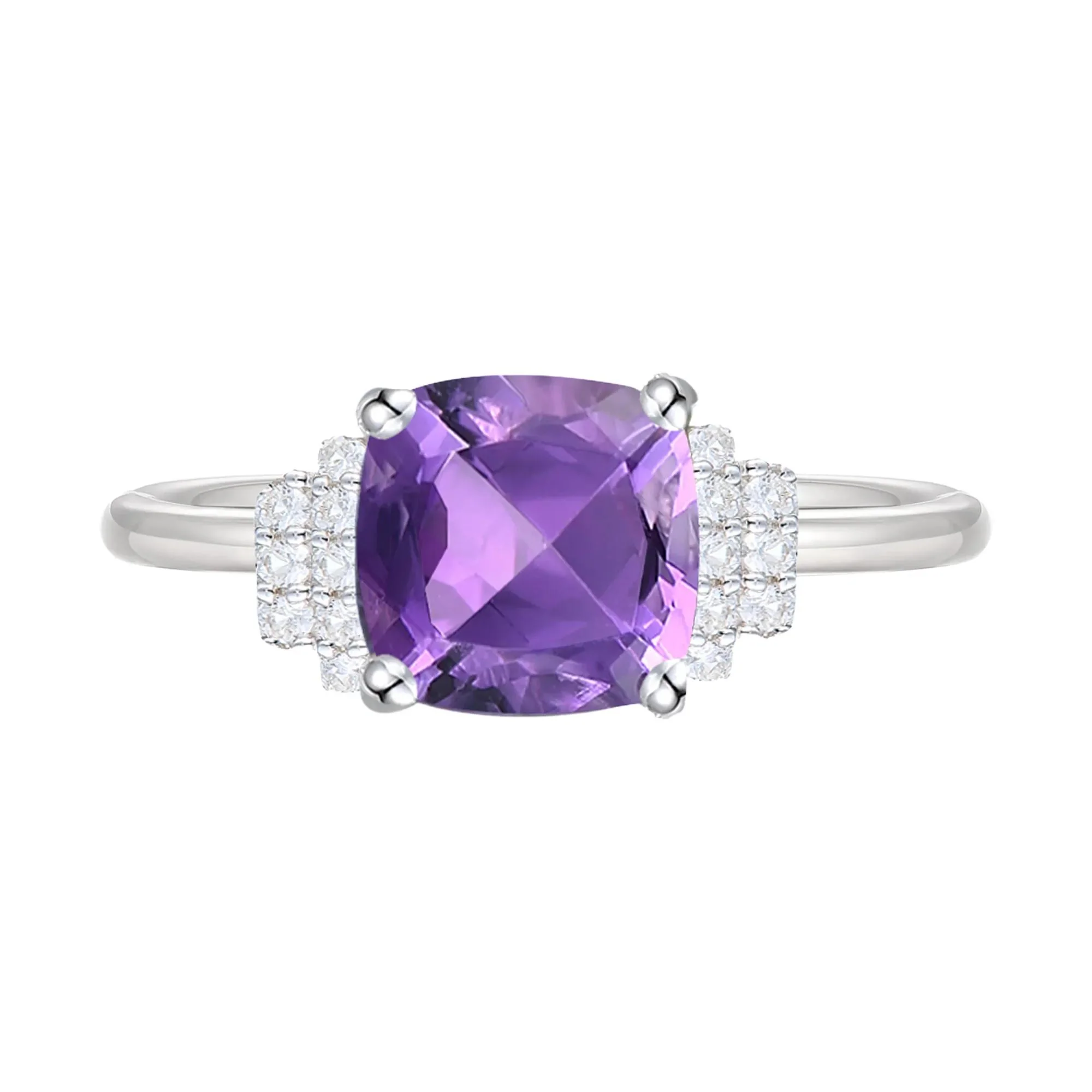 Amethyst & Lab-Created White Sapphire Ring Earring and Pendant Box Set .925 Sterling Silver Size 9 1mm