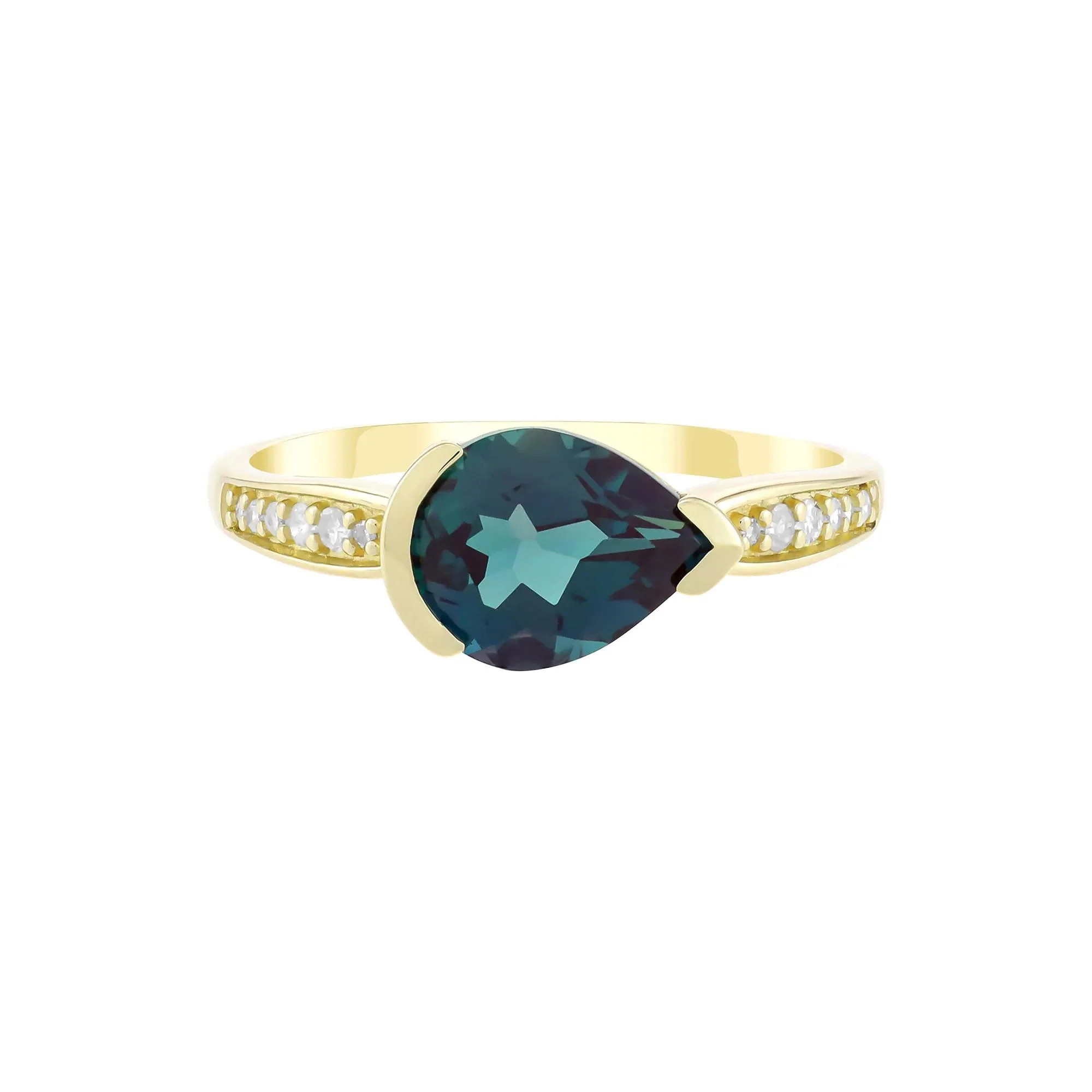 Pear-Shaped Alexandrite & Diamond Accent Ring 10K Yellow Gold Size 8.5 1.5mm