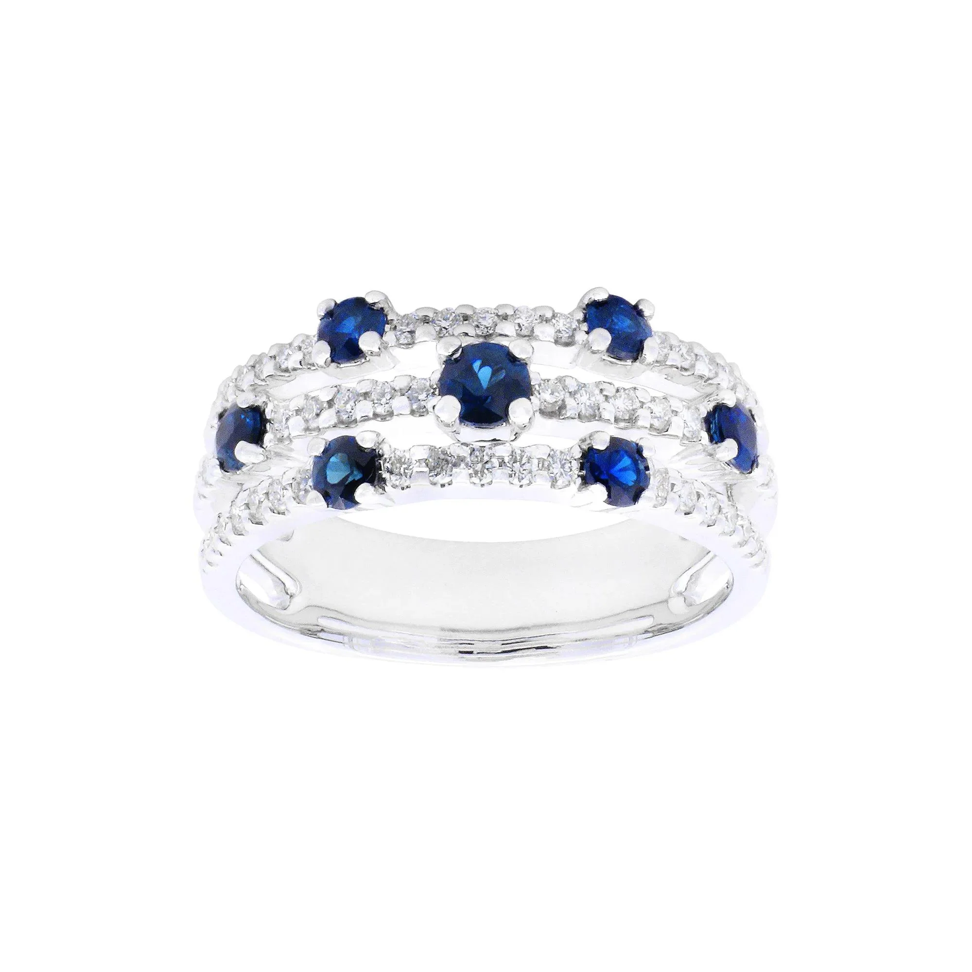 1/3 CT. Tw. Blue Sapphire & Diamond Three-Layer Ring 10K White Gold Size 6.5 1mm