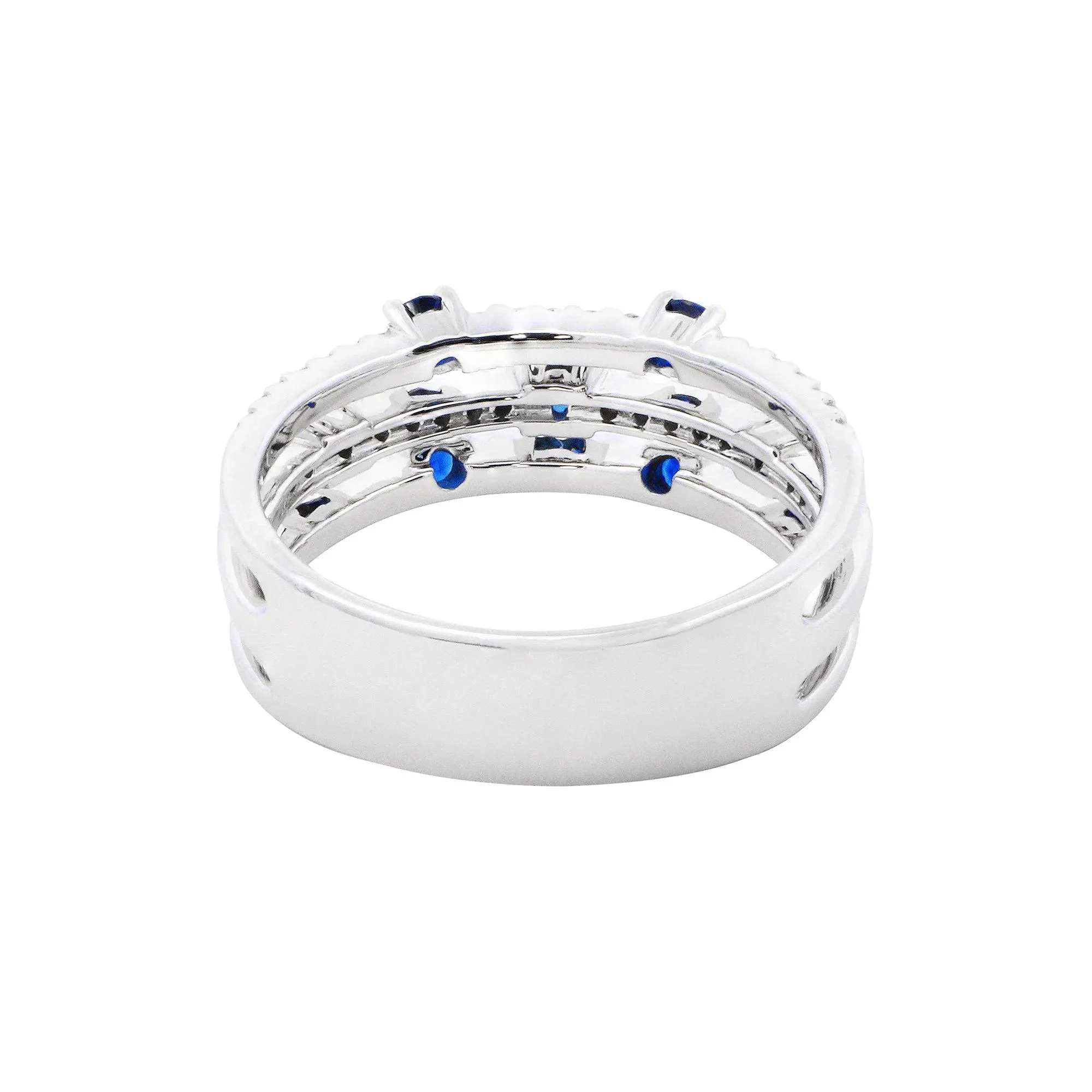 1/3 CT. Tw. Blue Sapphire & Diamond Three-Layer Ring 10K White Gold Size 6.5 1mm - Image 4