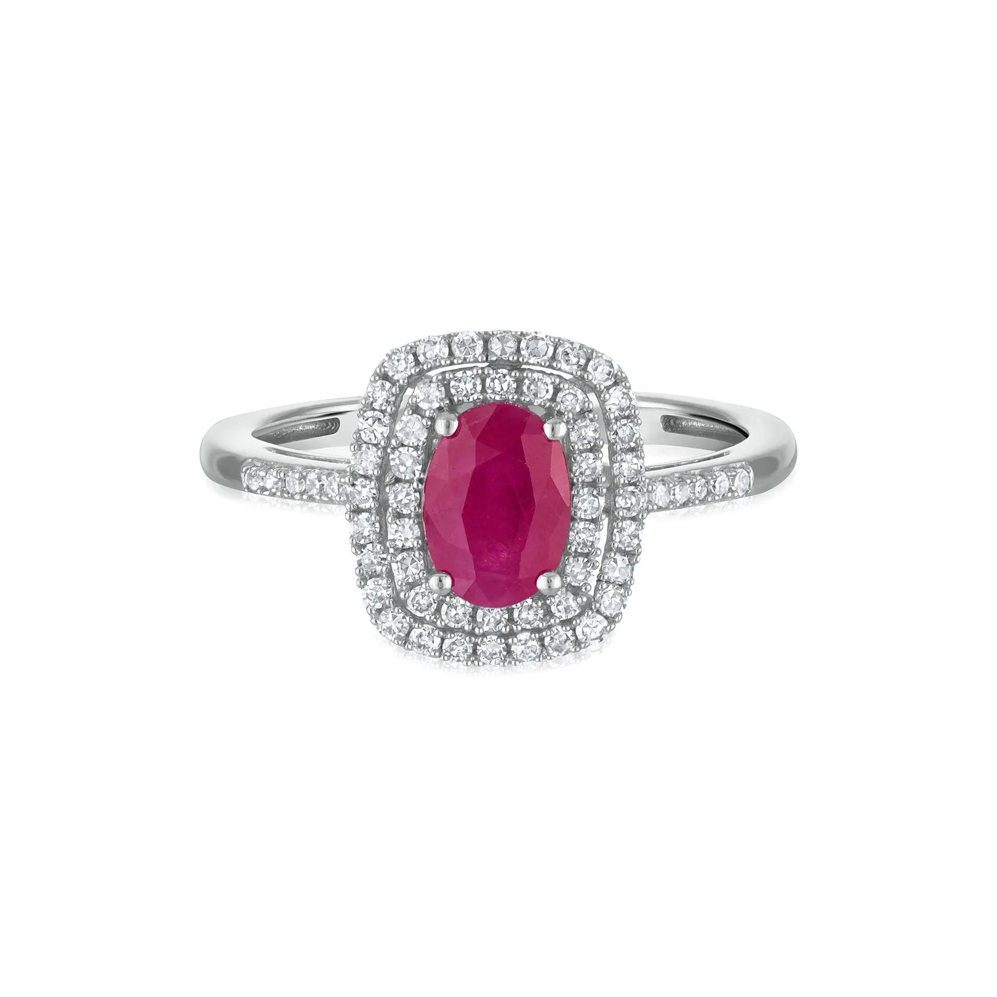 1/3 CT. Tw. Oval Ruby Halo Ring 10K White Gold Size 9 1.5mm - Image 3
