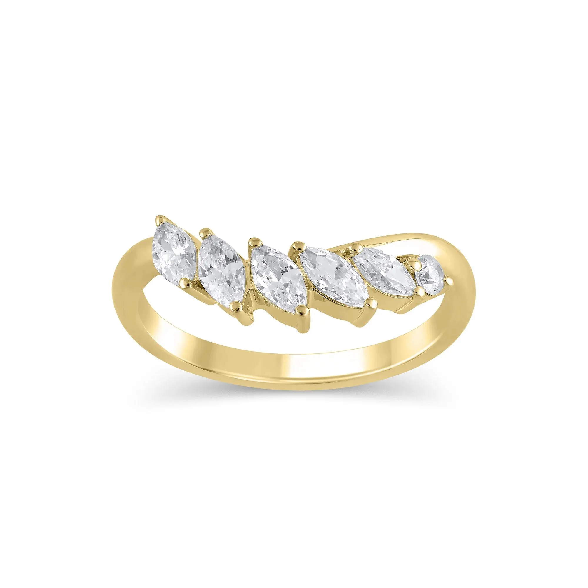 3/4 CT. Tw. Lab Grown Diamond Marquise-Cut Contour Band Ring 14K Yellow Gold Round Brilliant Cut Size 7 9mm