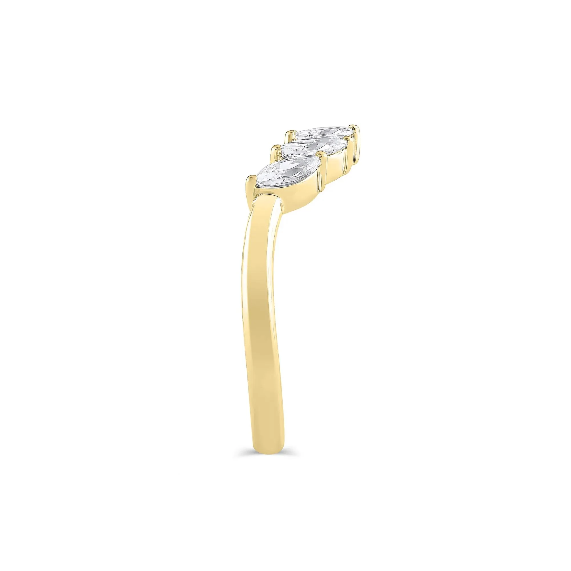 3/4 CT. Tw. Lab Grown Diamond Marquise-Cut Contour Band Ring 14K Yellow Gold Round Brilliant Cut Size 7 9mm - Image 3